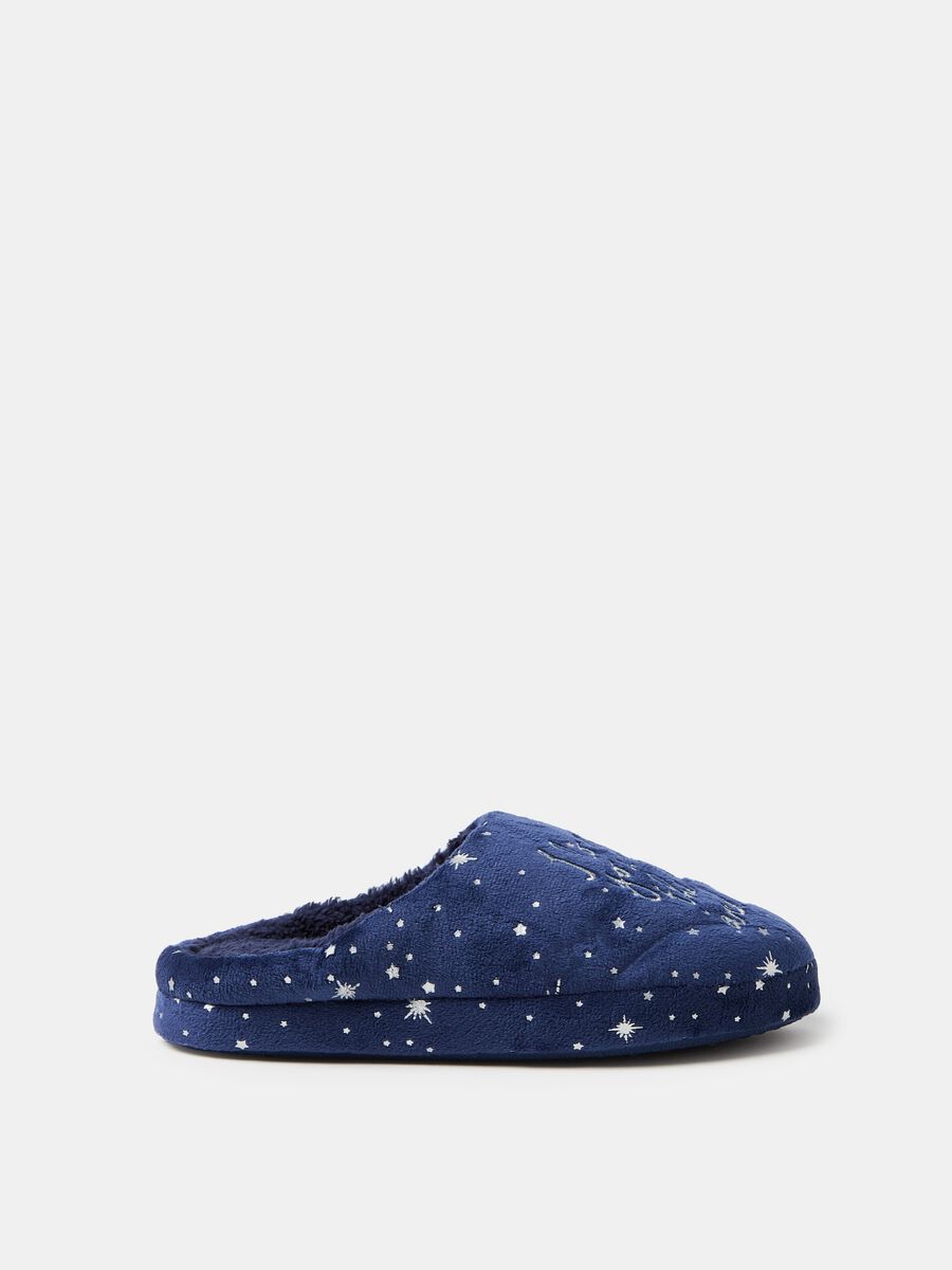Velour slippers with stars and lettering_0