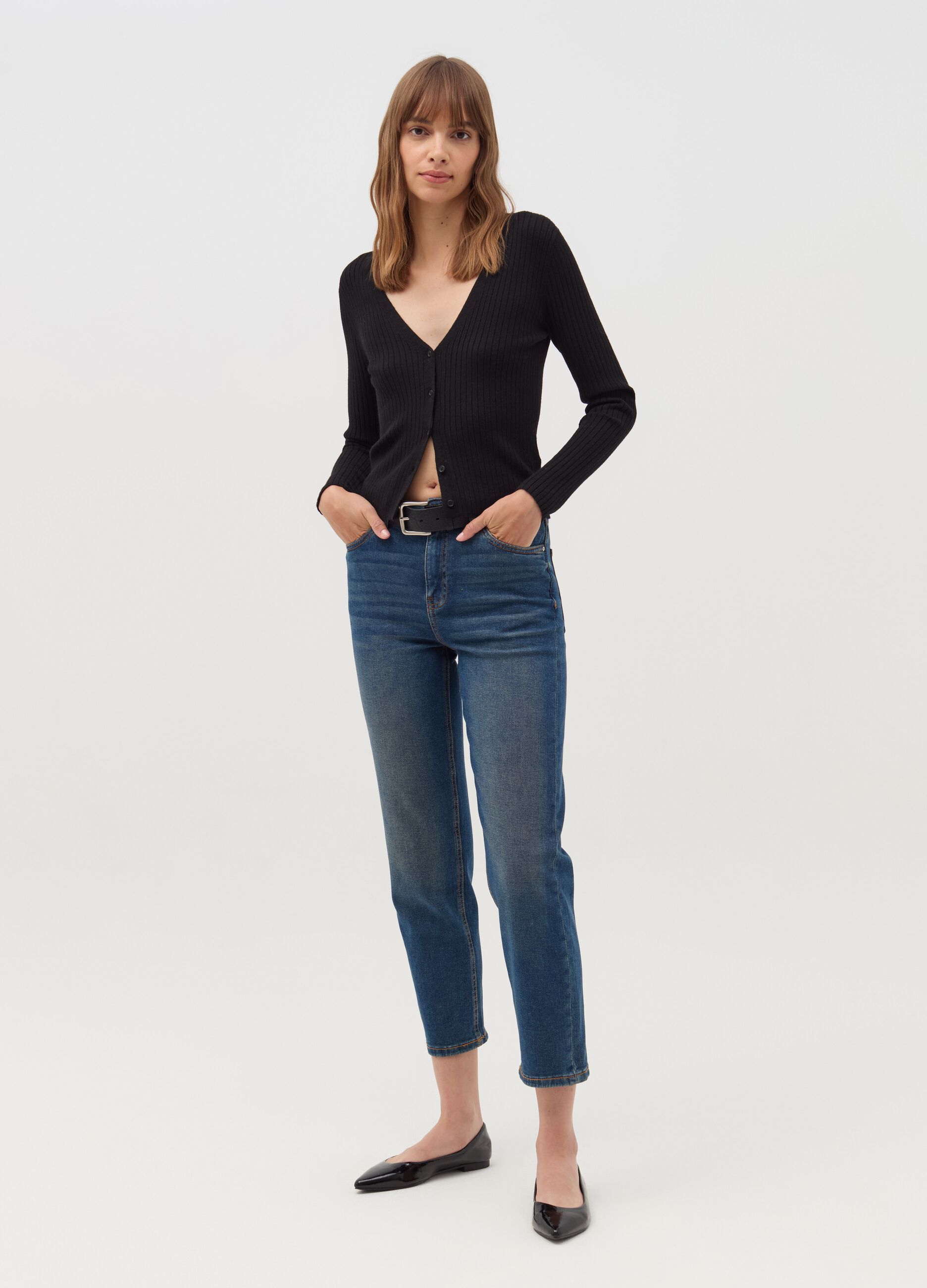 Straight-fit stretch jeans with five pockets