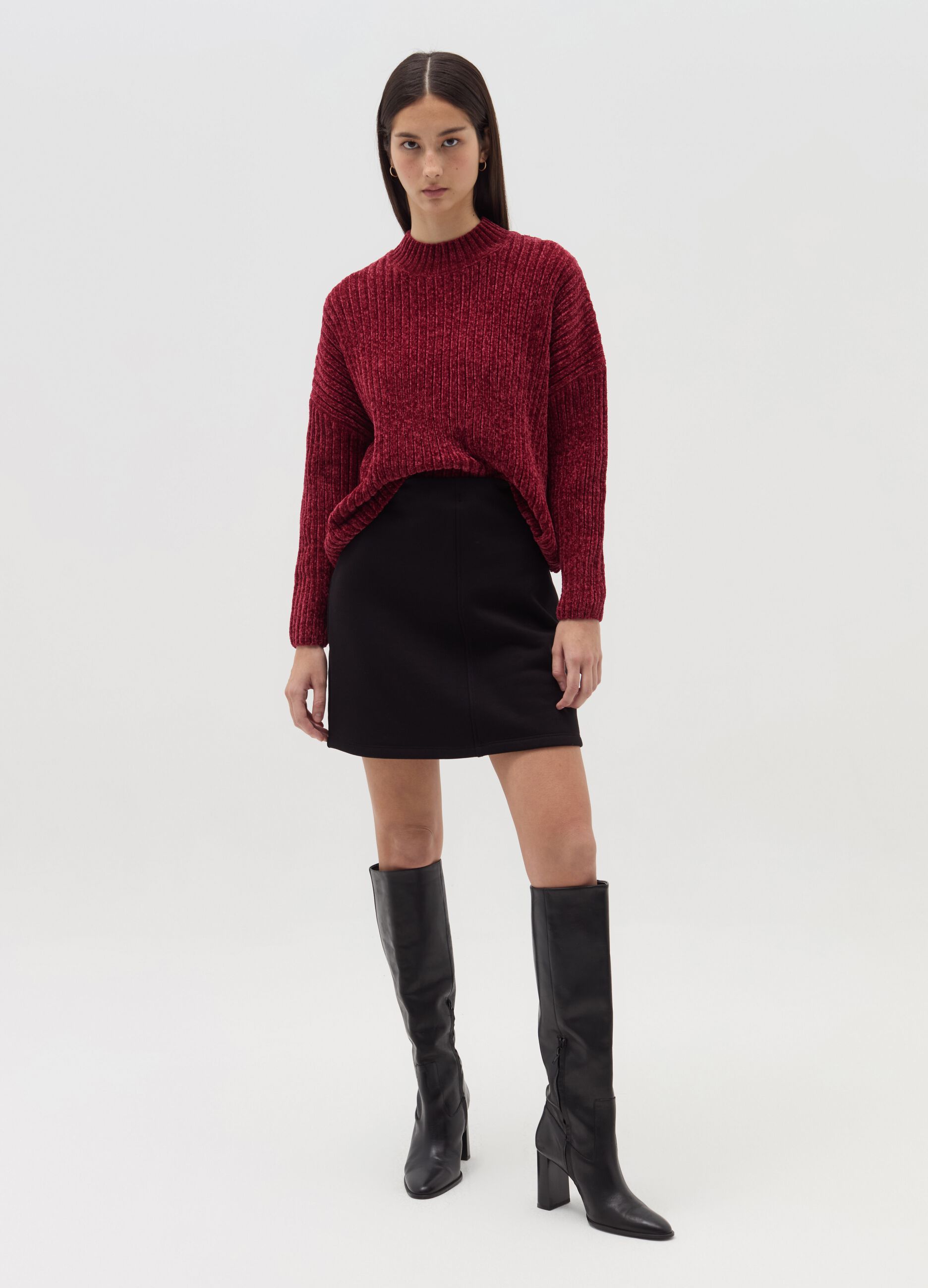 Chenille pullover with mock neck