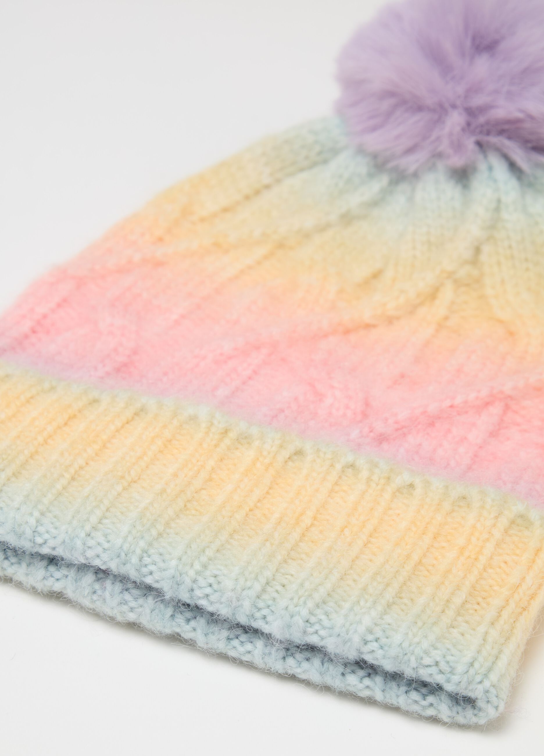 Dip-dye cable-knit hat with pompom