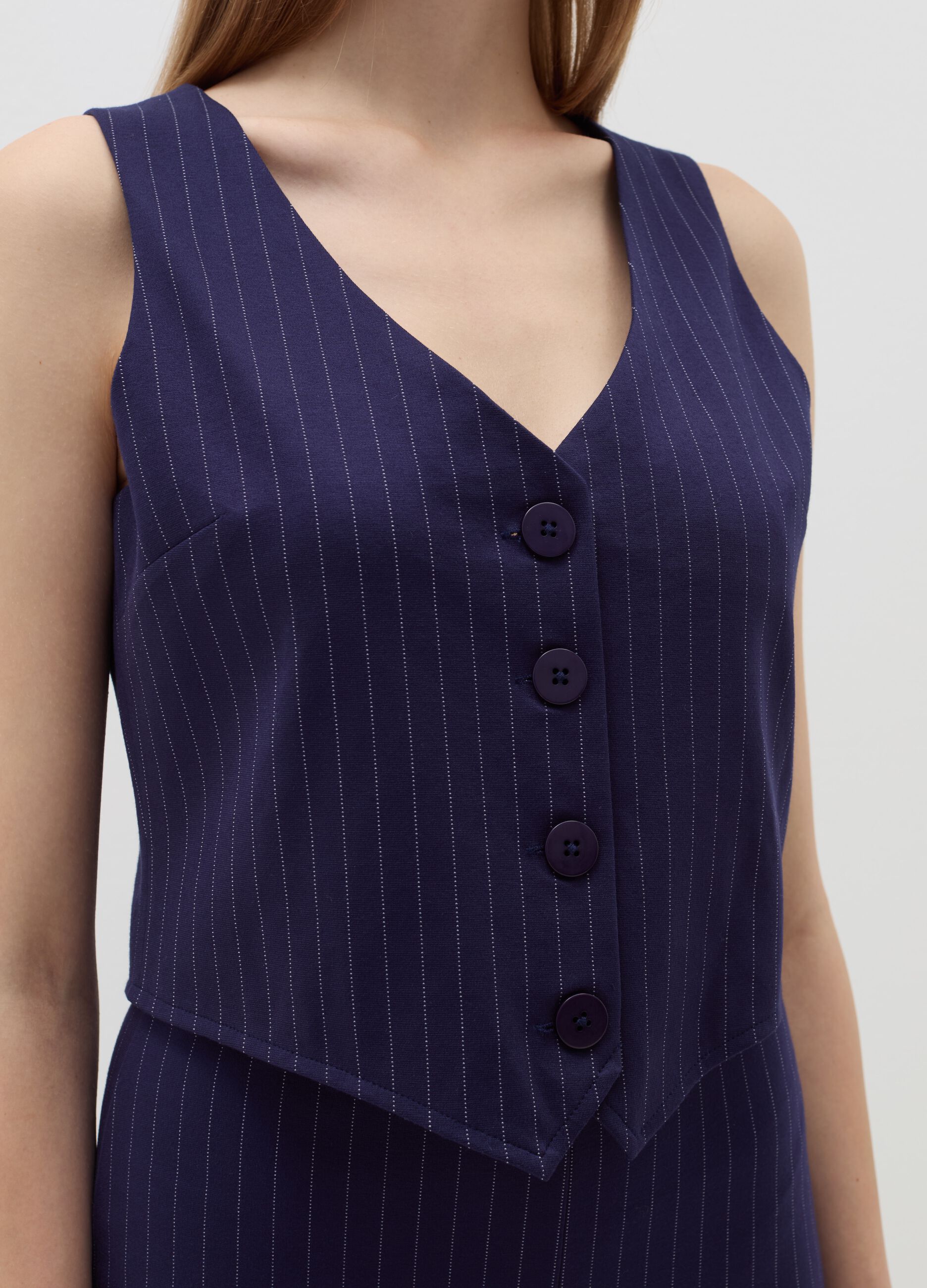 Pinstriped gilet with buttons