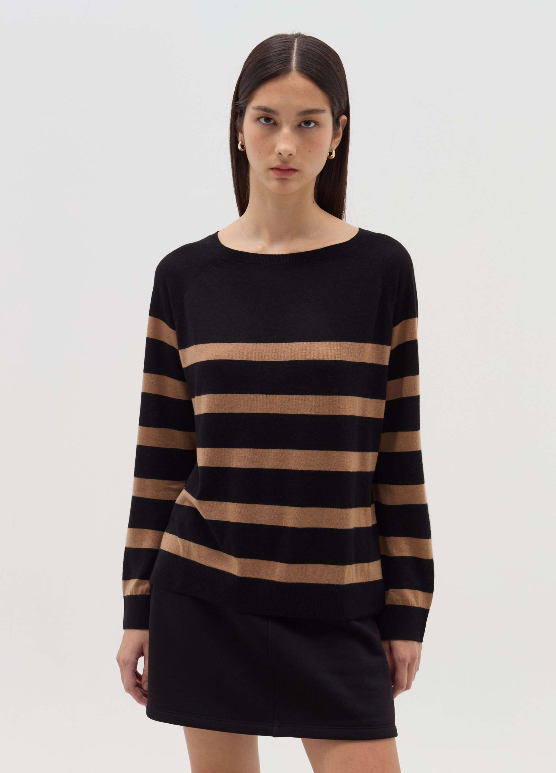 Striped top with raglan sleeves