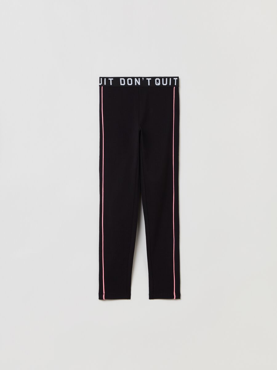 Leggings in stretch cotton with lettering_0