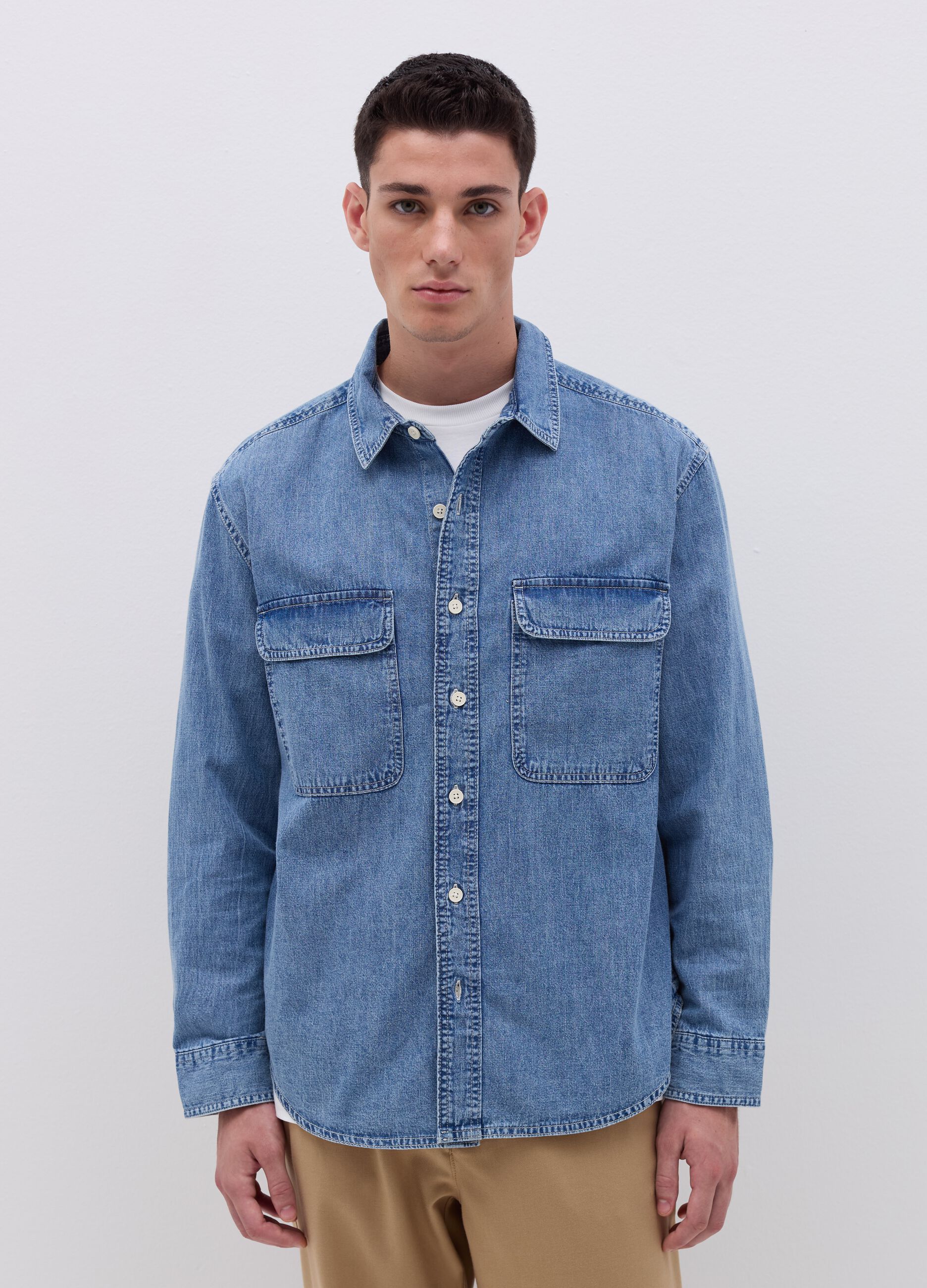 Acid wash denim shirt with pockets