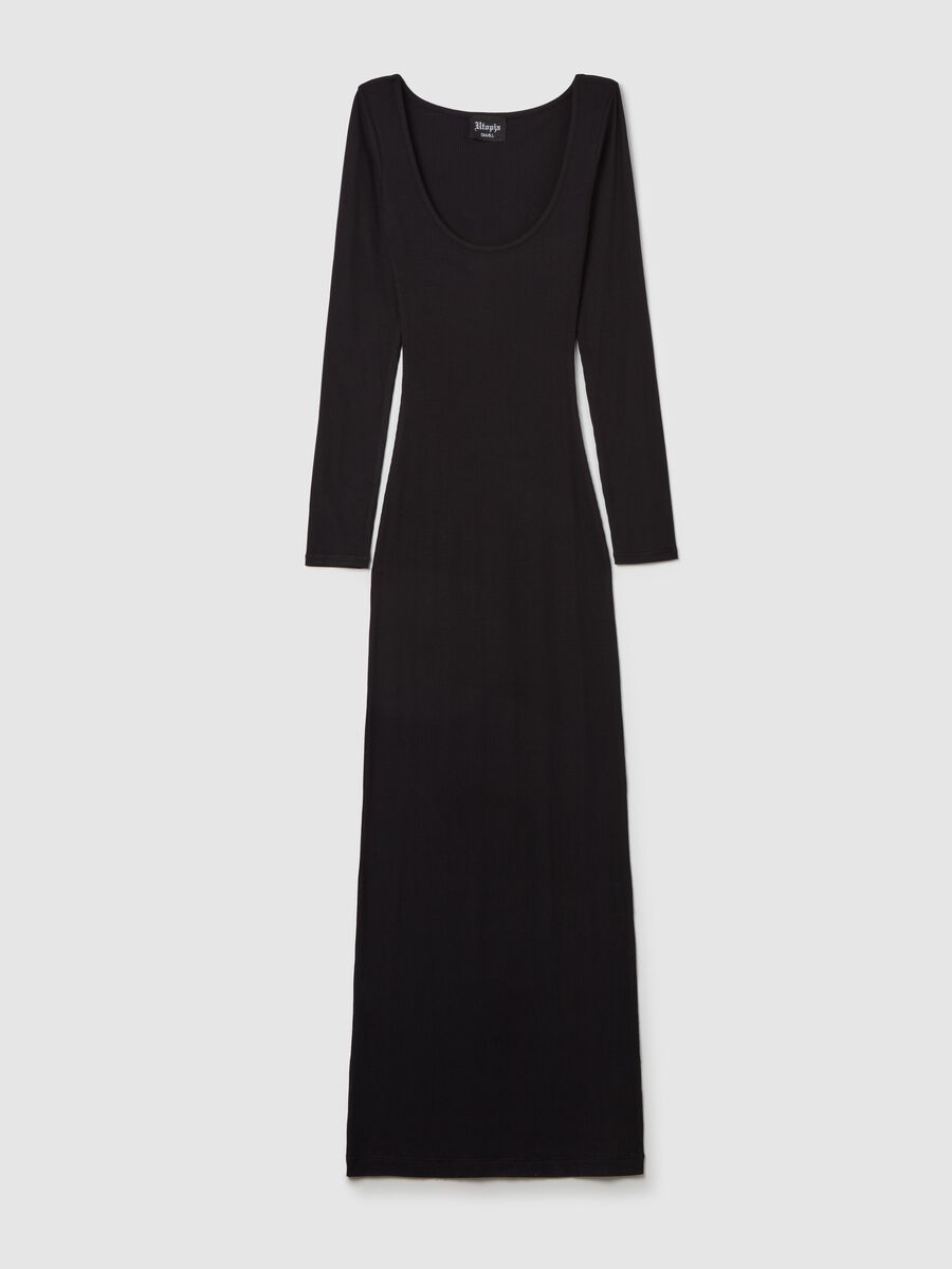 Long Ribbed Dress Black_5