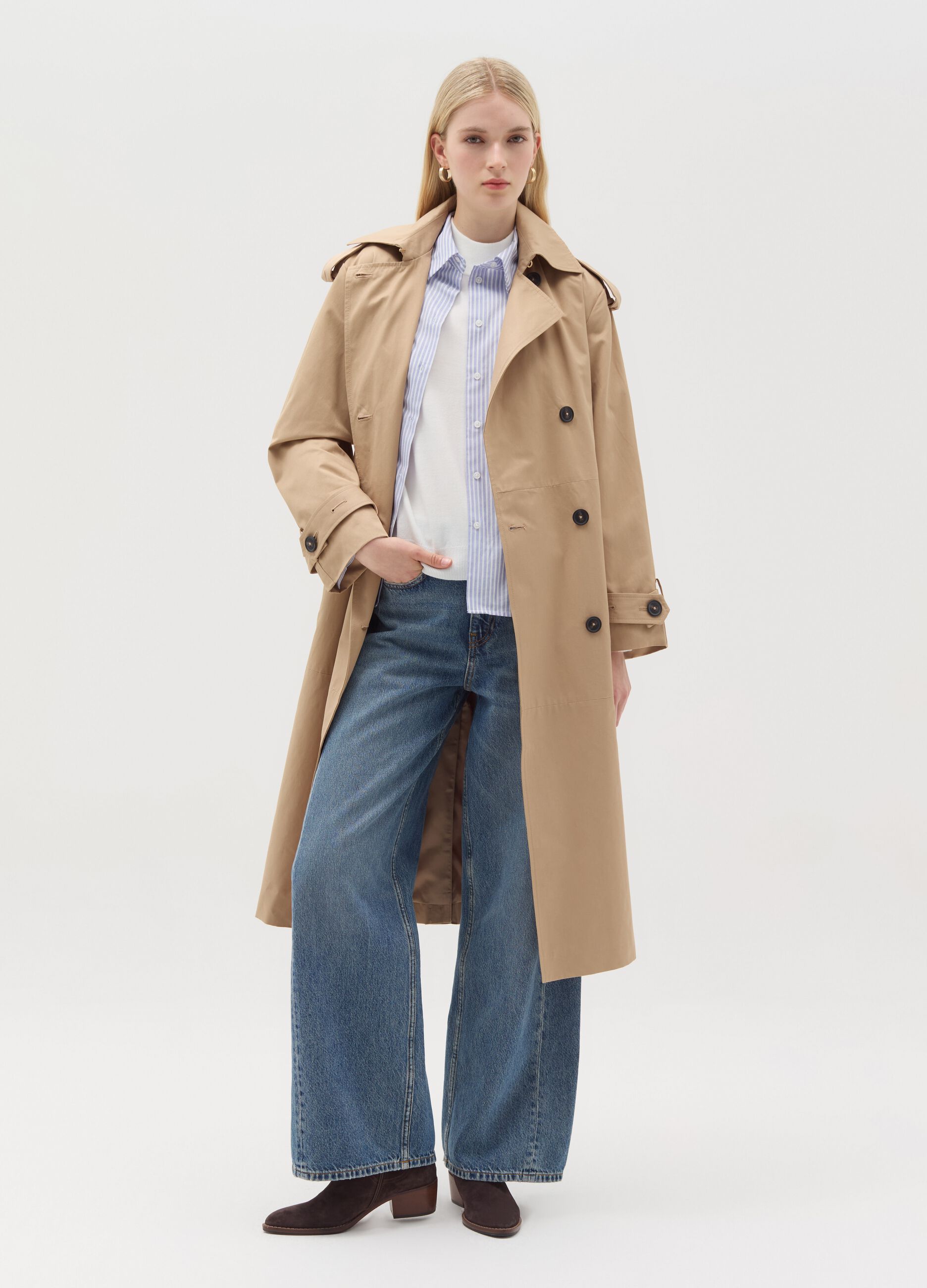 Long double-breasted trench coat