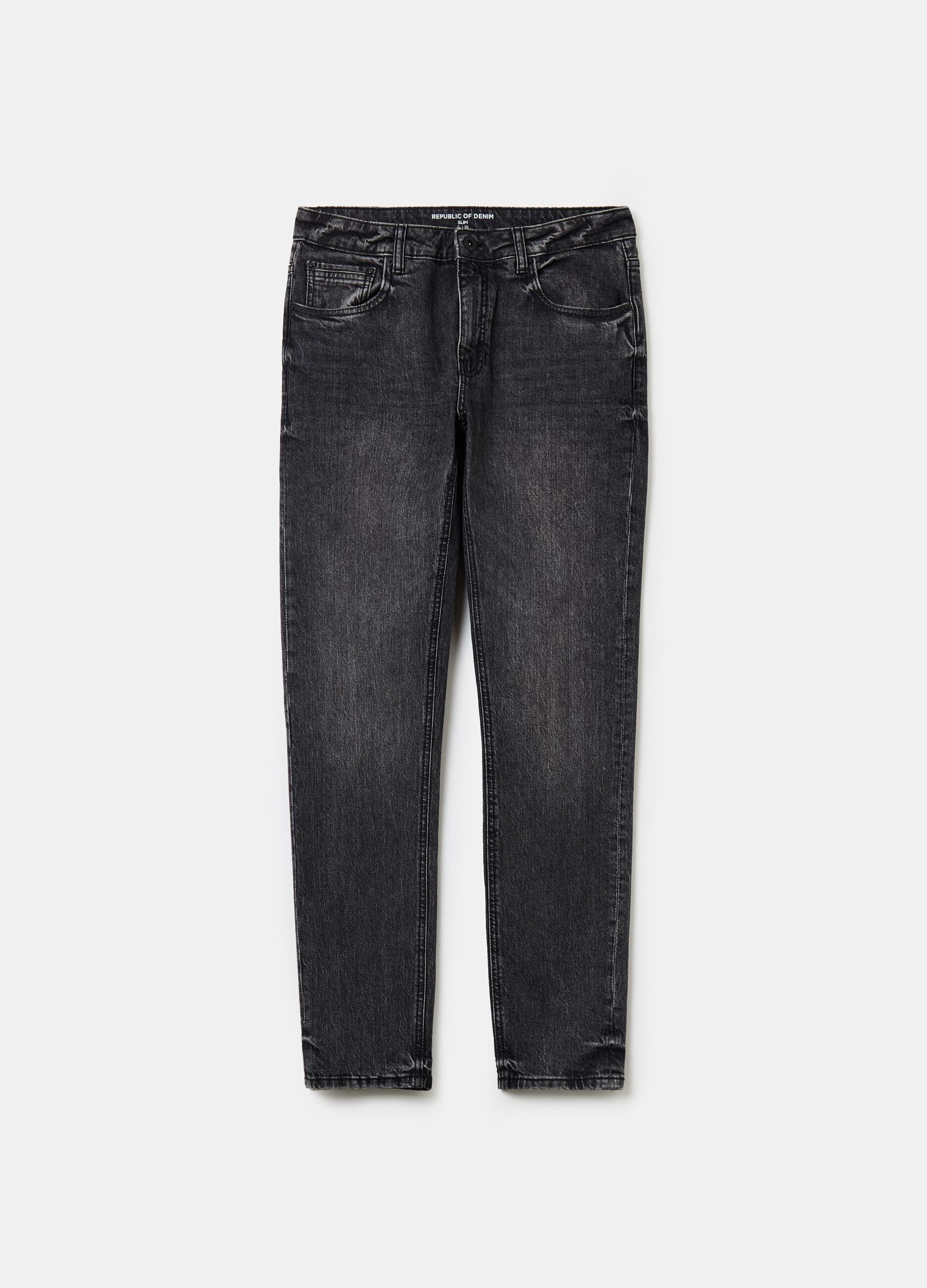 Slim-fit acid-wash jeans with fading