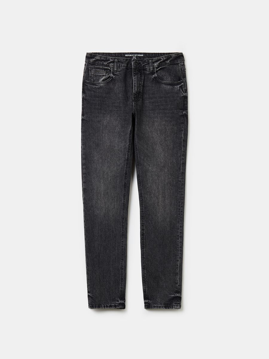 Slim-fit acid-wash jeans with fading_4