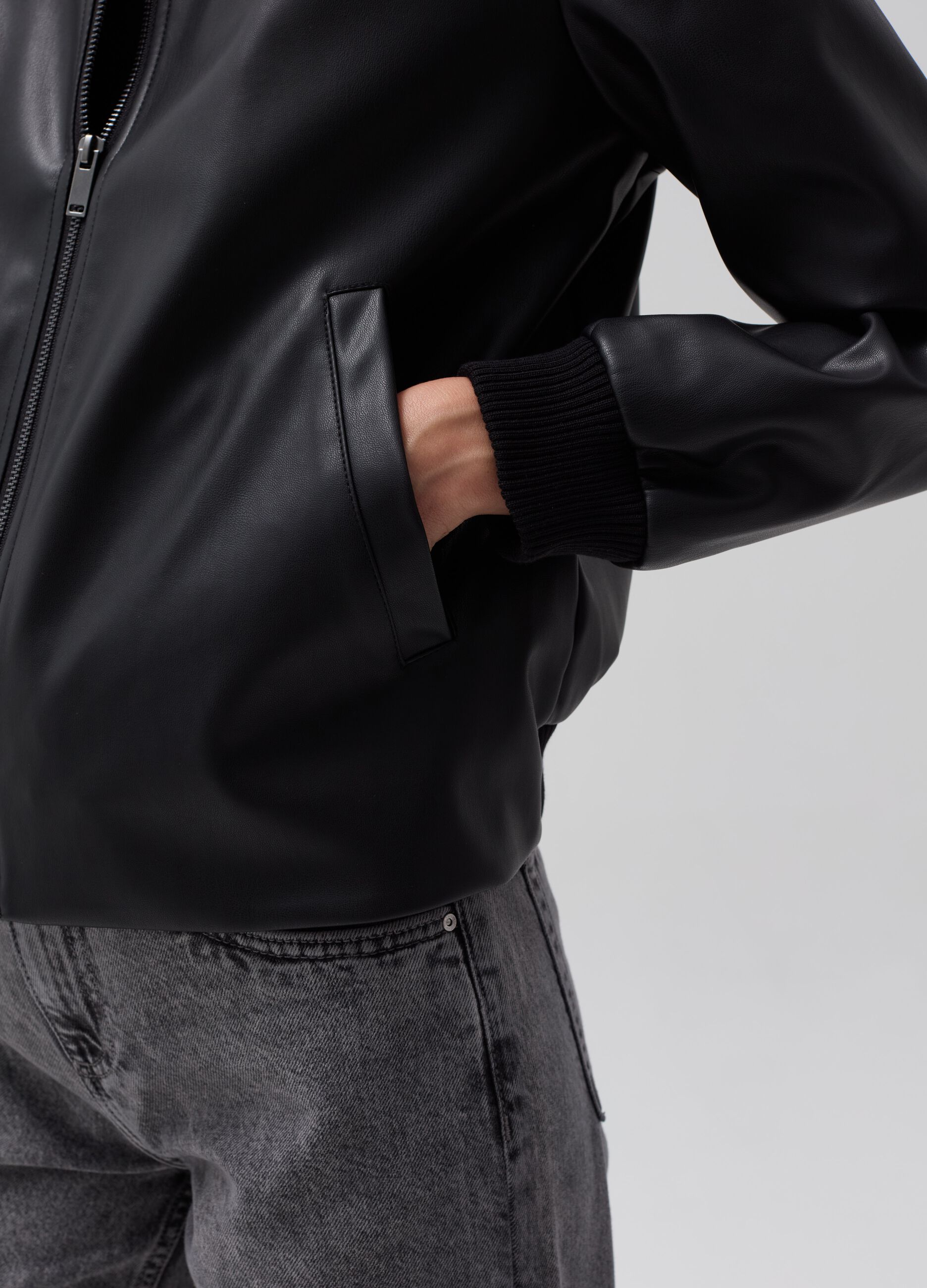 Glossy-effect bomber jacket with zip