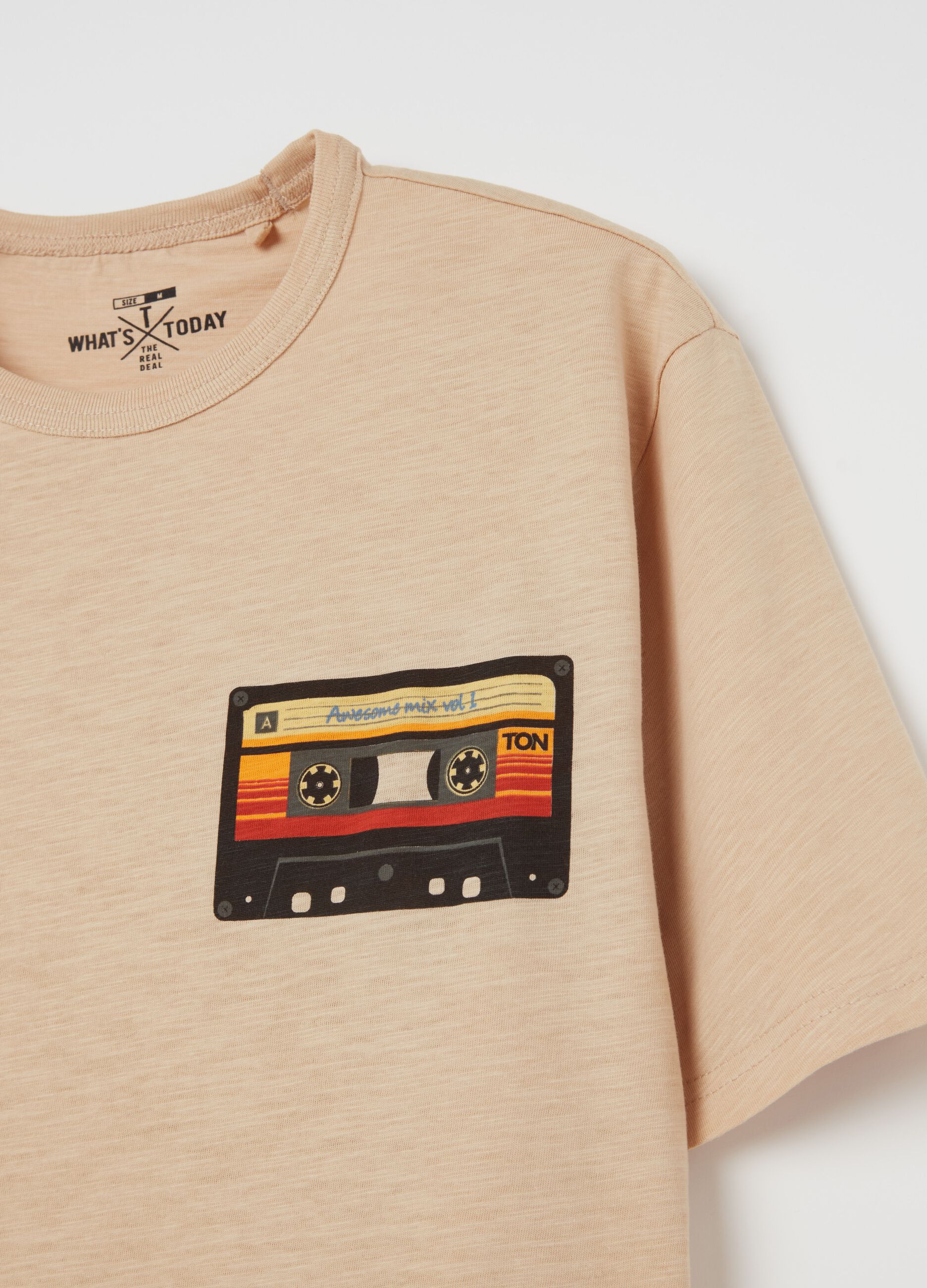 Slub jersey T-shirt with audio cassette print