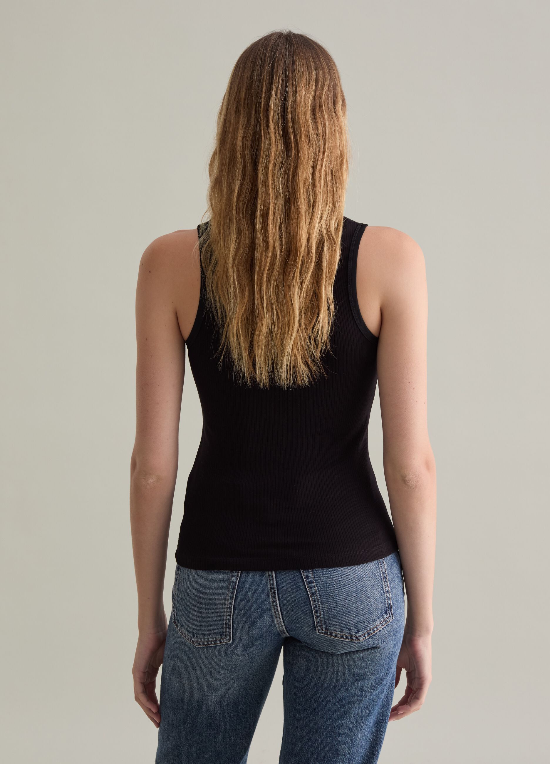 Tank top in ribbed stretch viscose