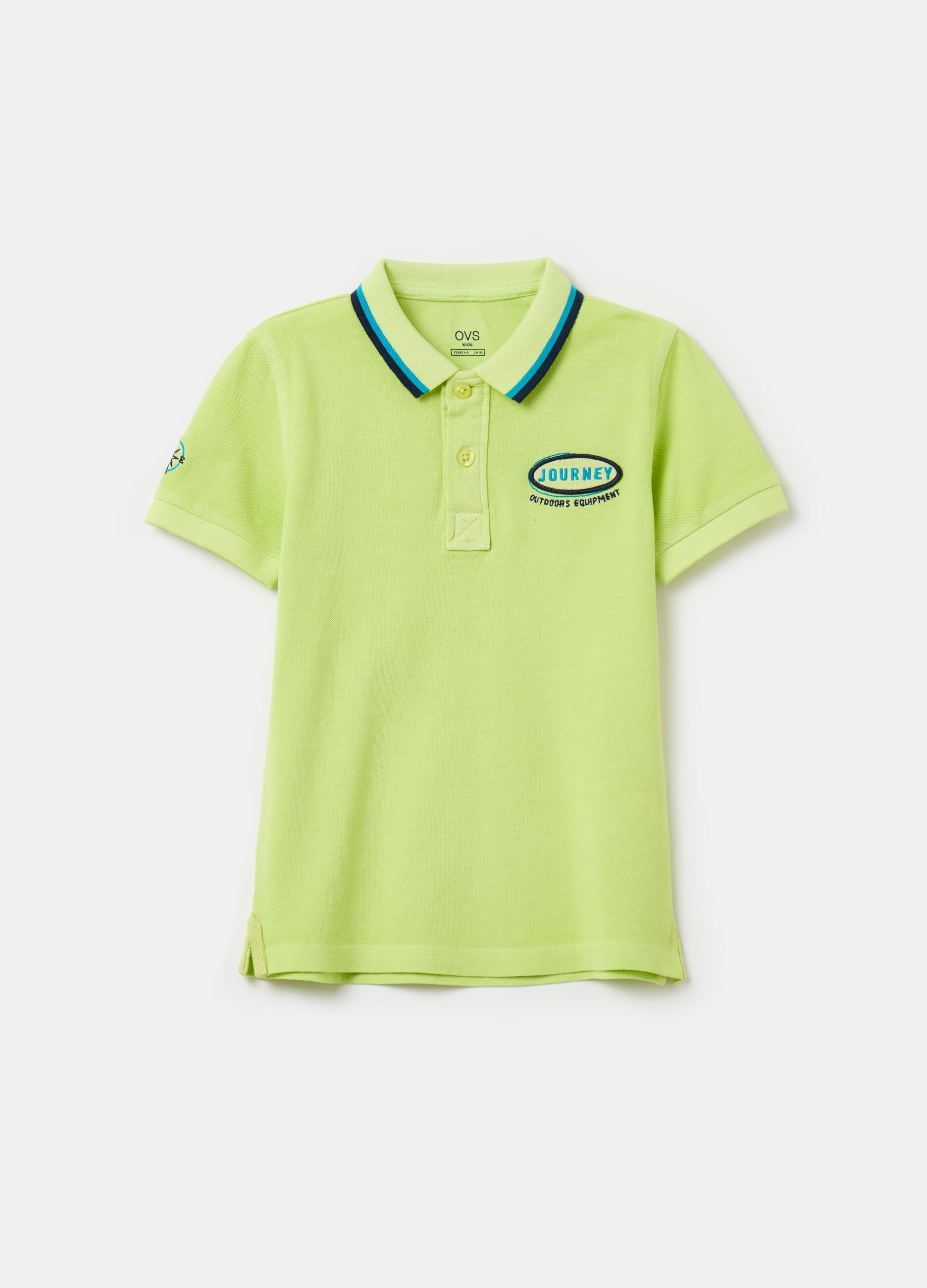 Piquet polo shirt with patch and lettering embroidery