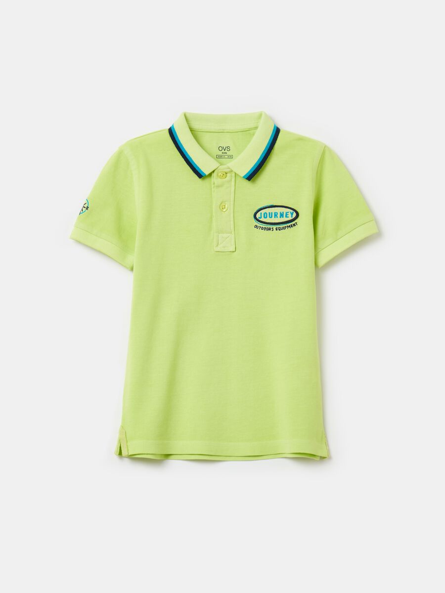 Piquet polo shirt with patch and lettering embroidery_0
