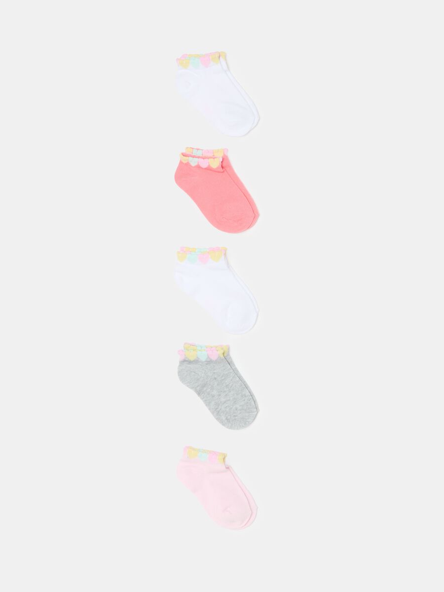 Five-pair pack short socks with small hearts design_0