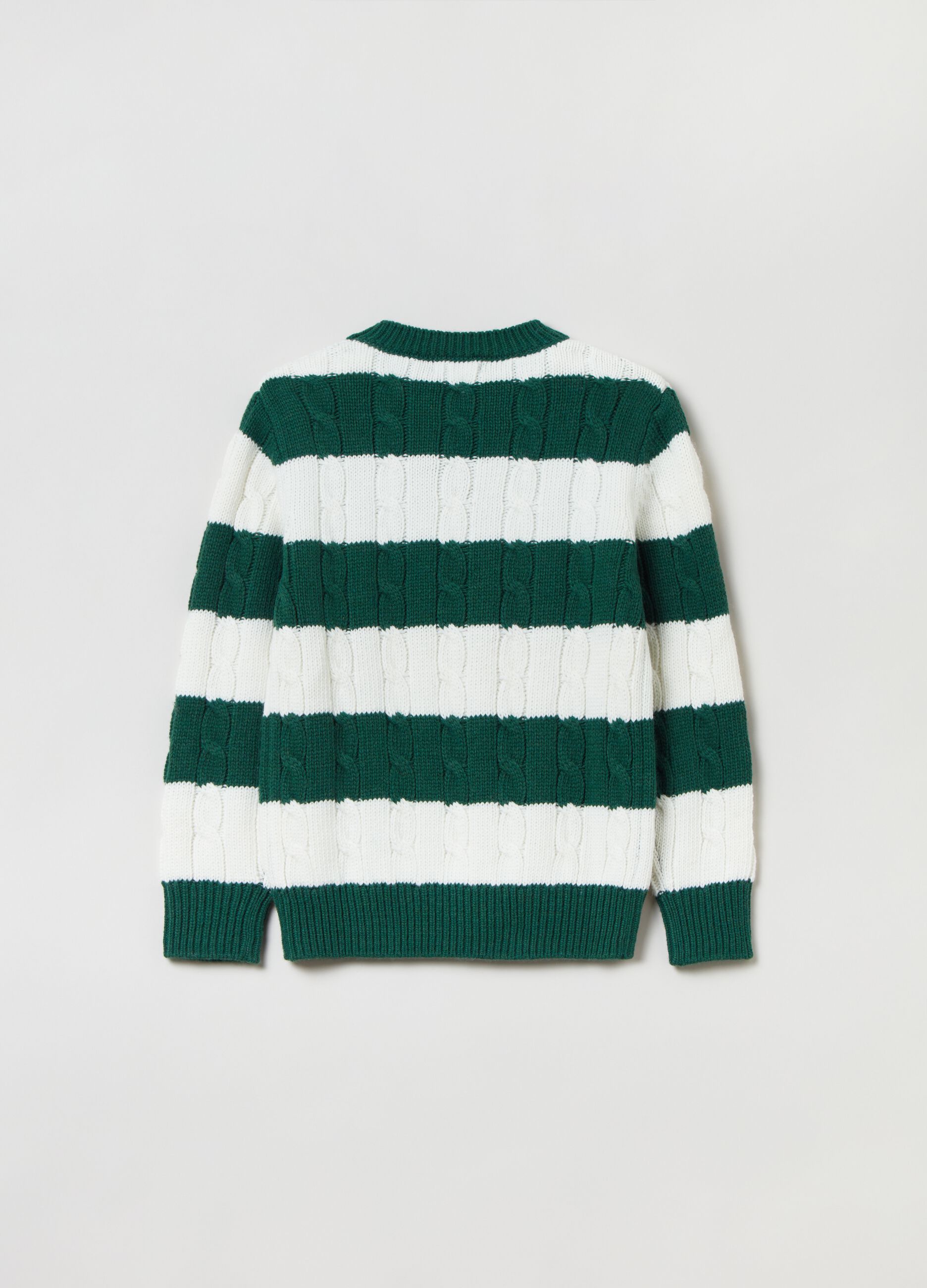 Striped pullover with cable-knit design