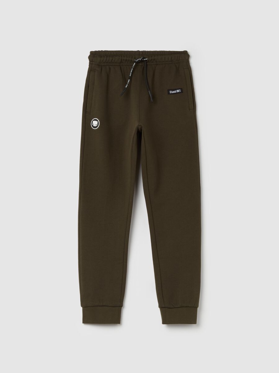 Joggers with drawstring and skull patch_0