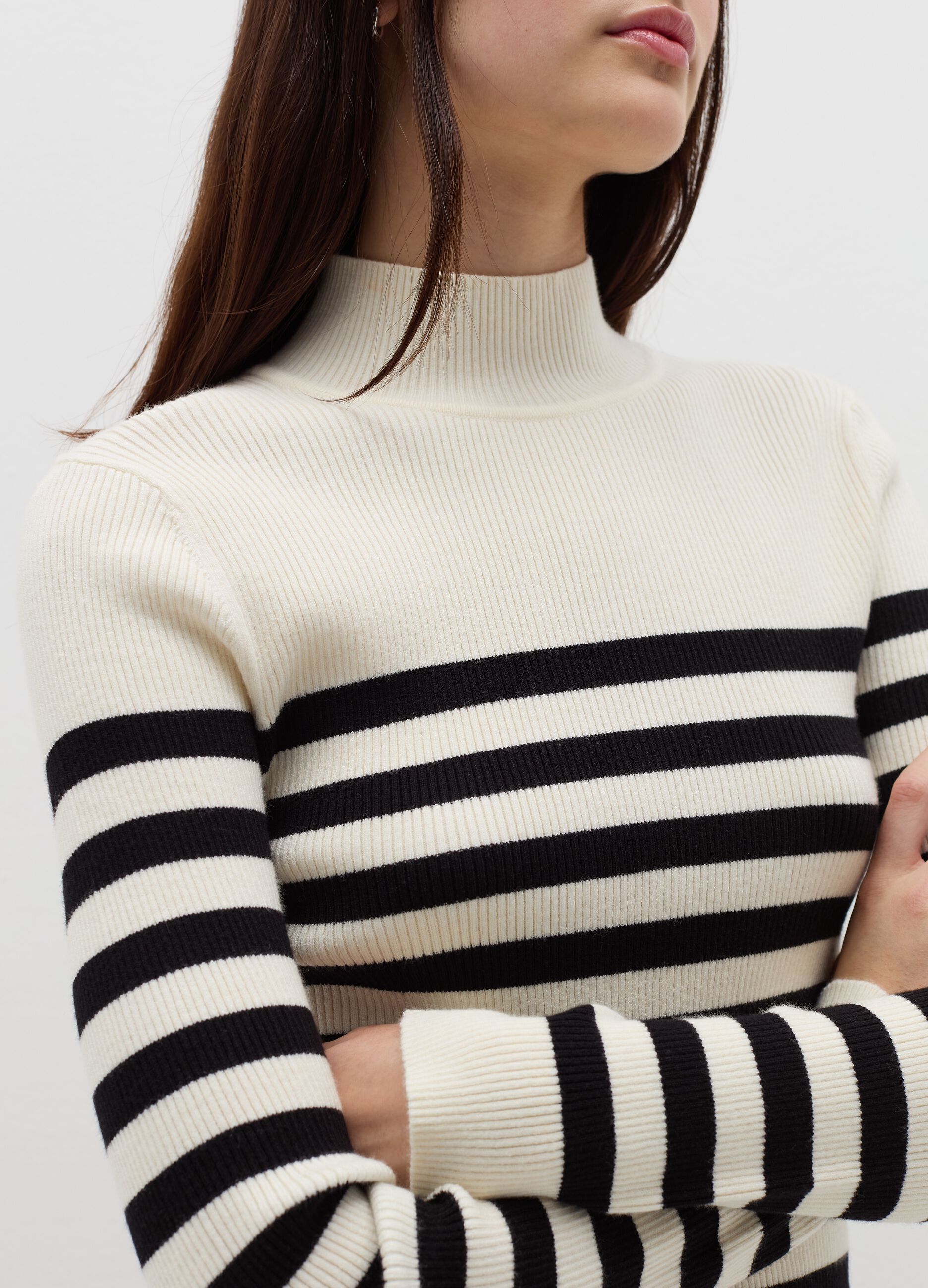 Pullover with striped mock neck