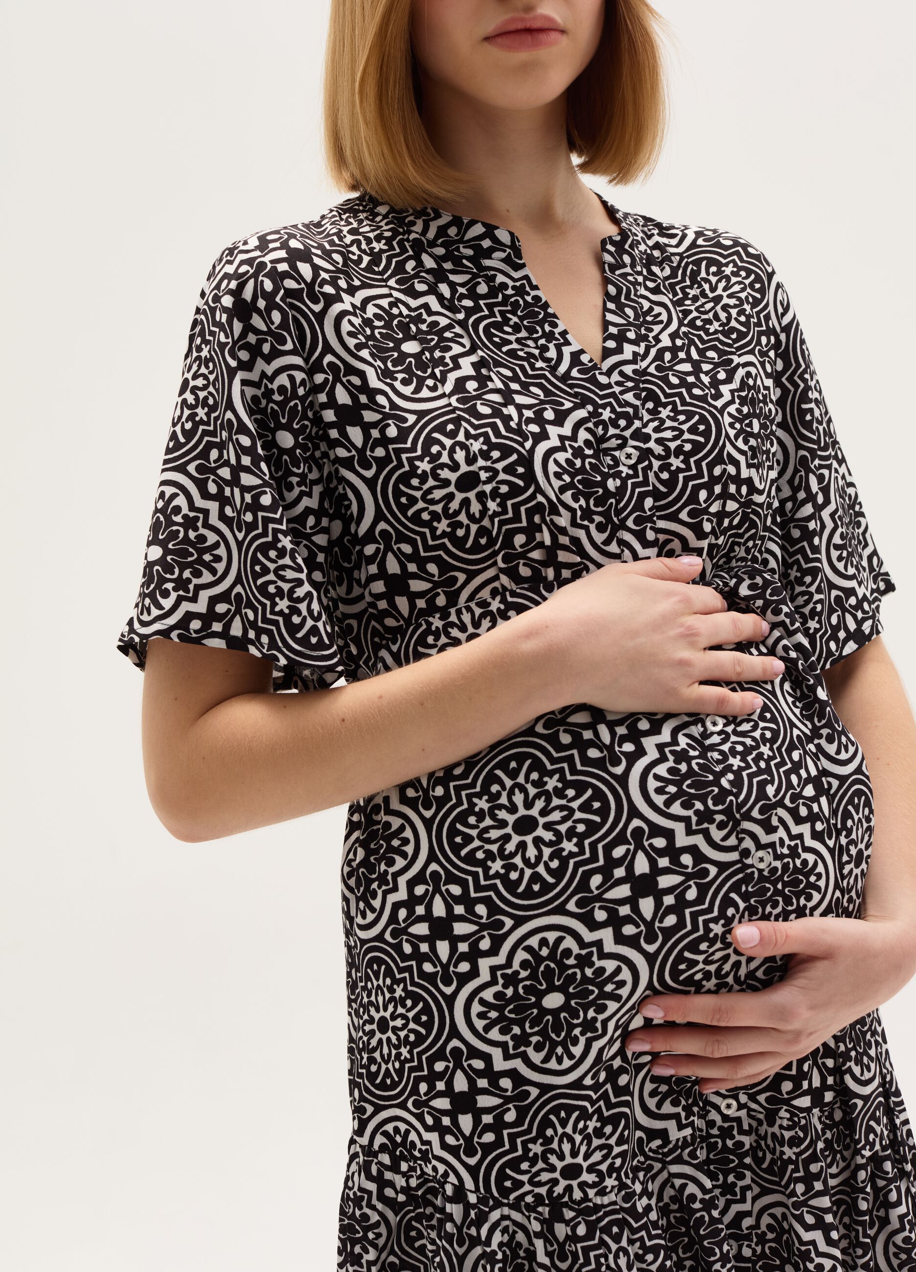 Maternity shirt dress with print