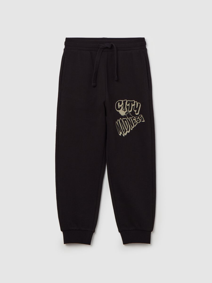 Fleece joggers with drawstring and print_0