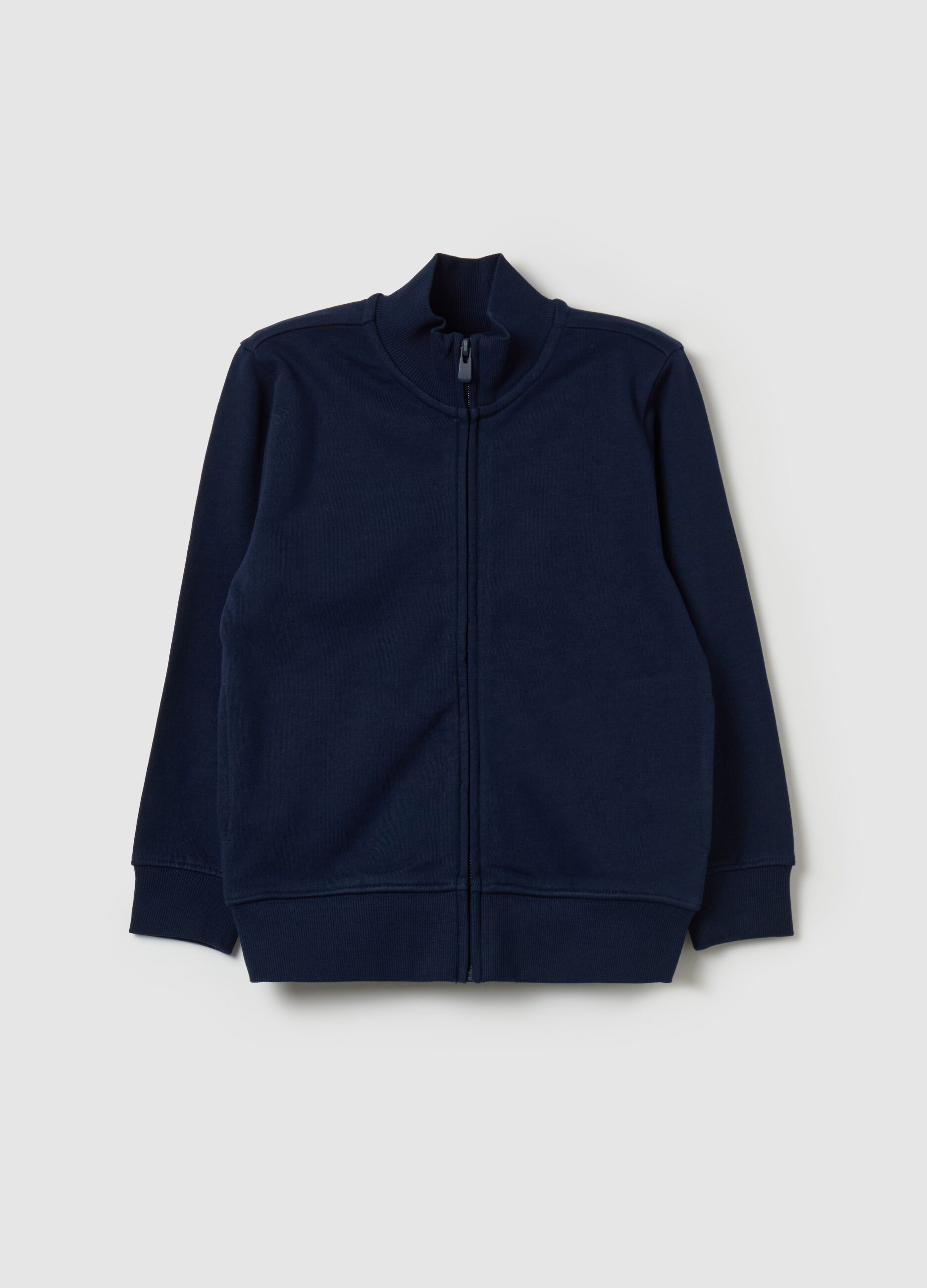 Full-zip sweatshirt in cotton with high neck