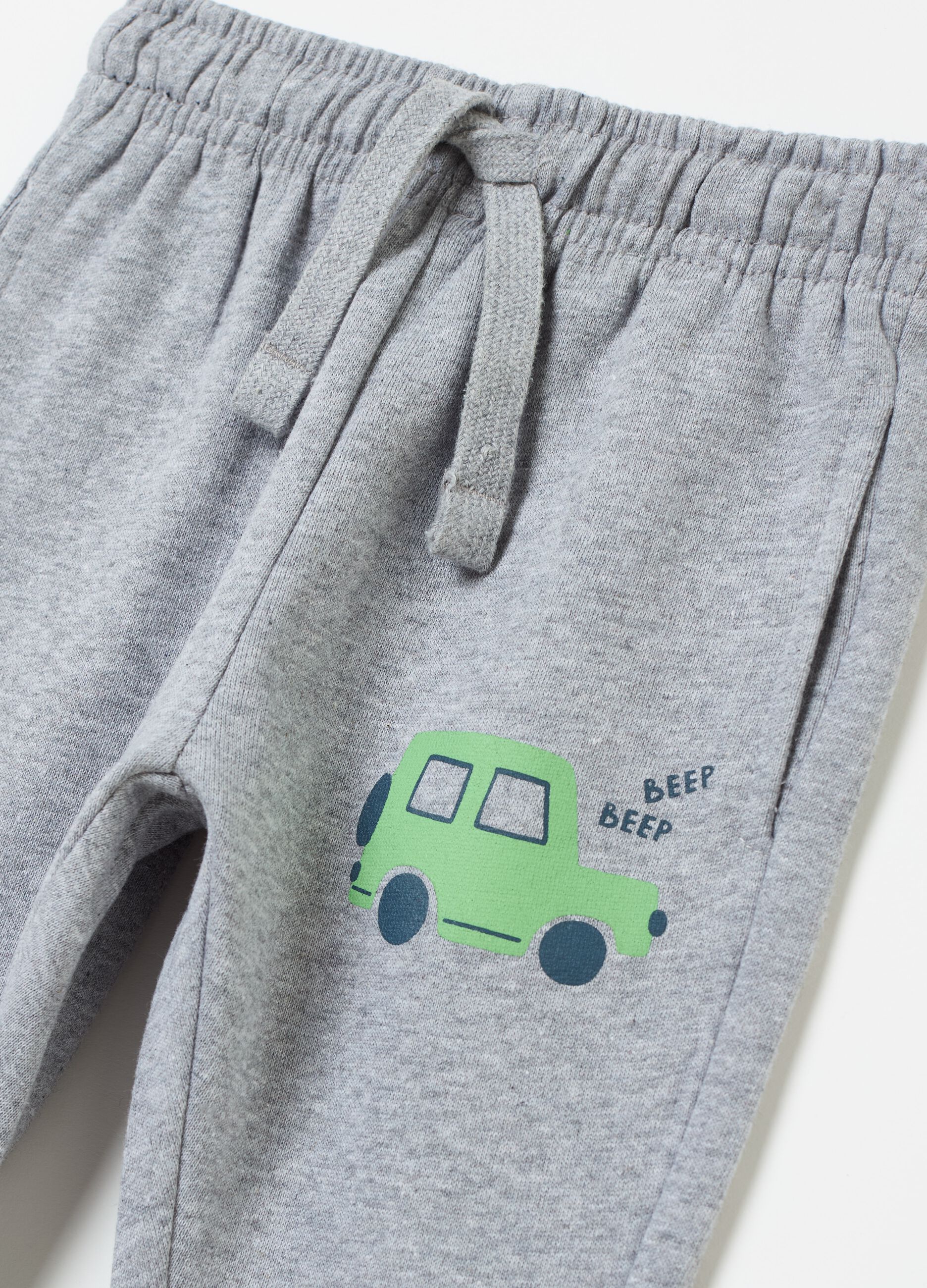 Fleece joggers with drawstring and print