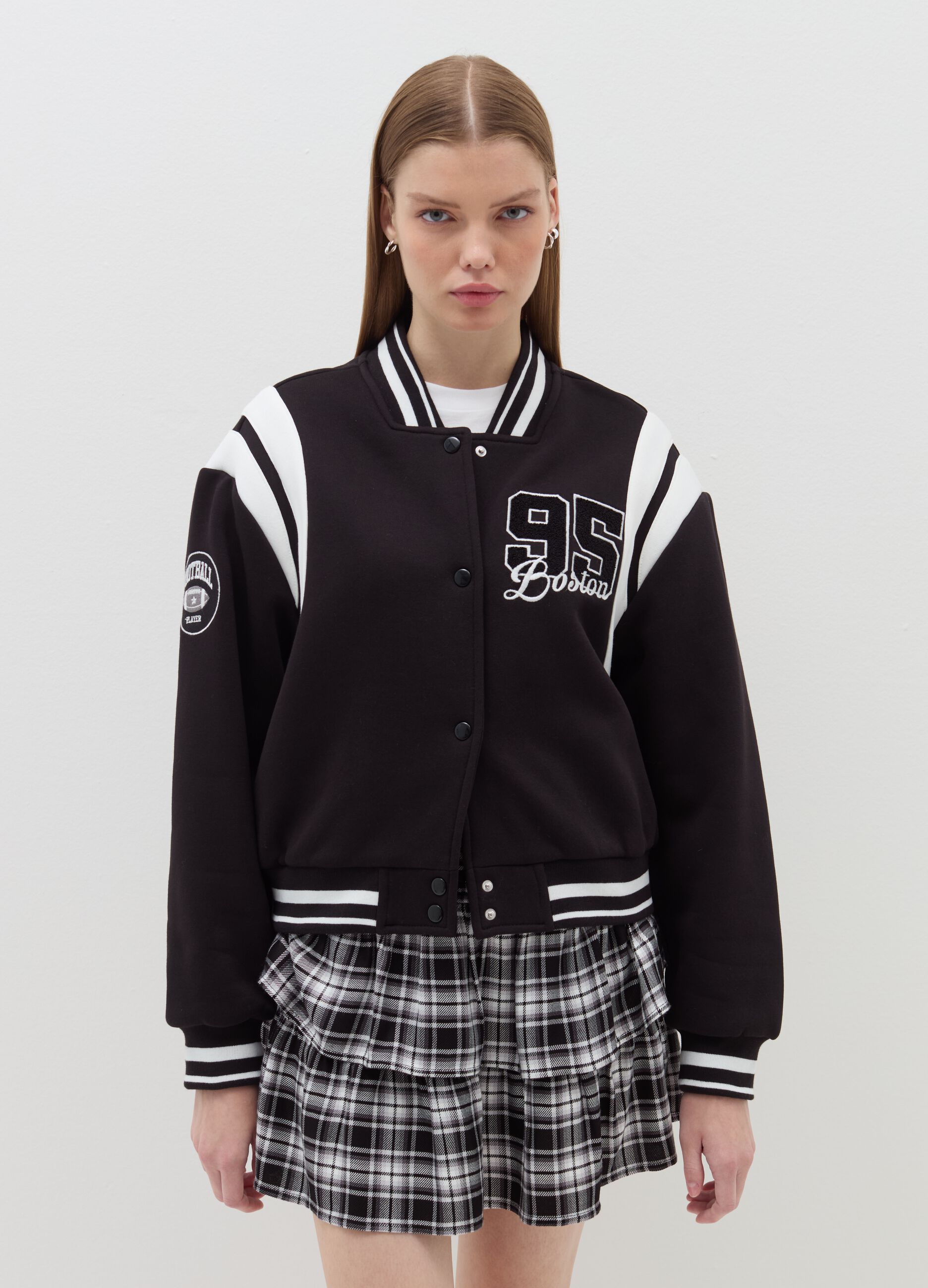 Oversized varsity bomber jacket with embroidery