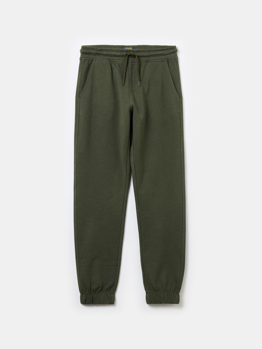 Solid colour fleece joggers with drawstring_0