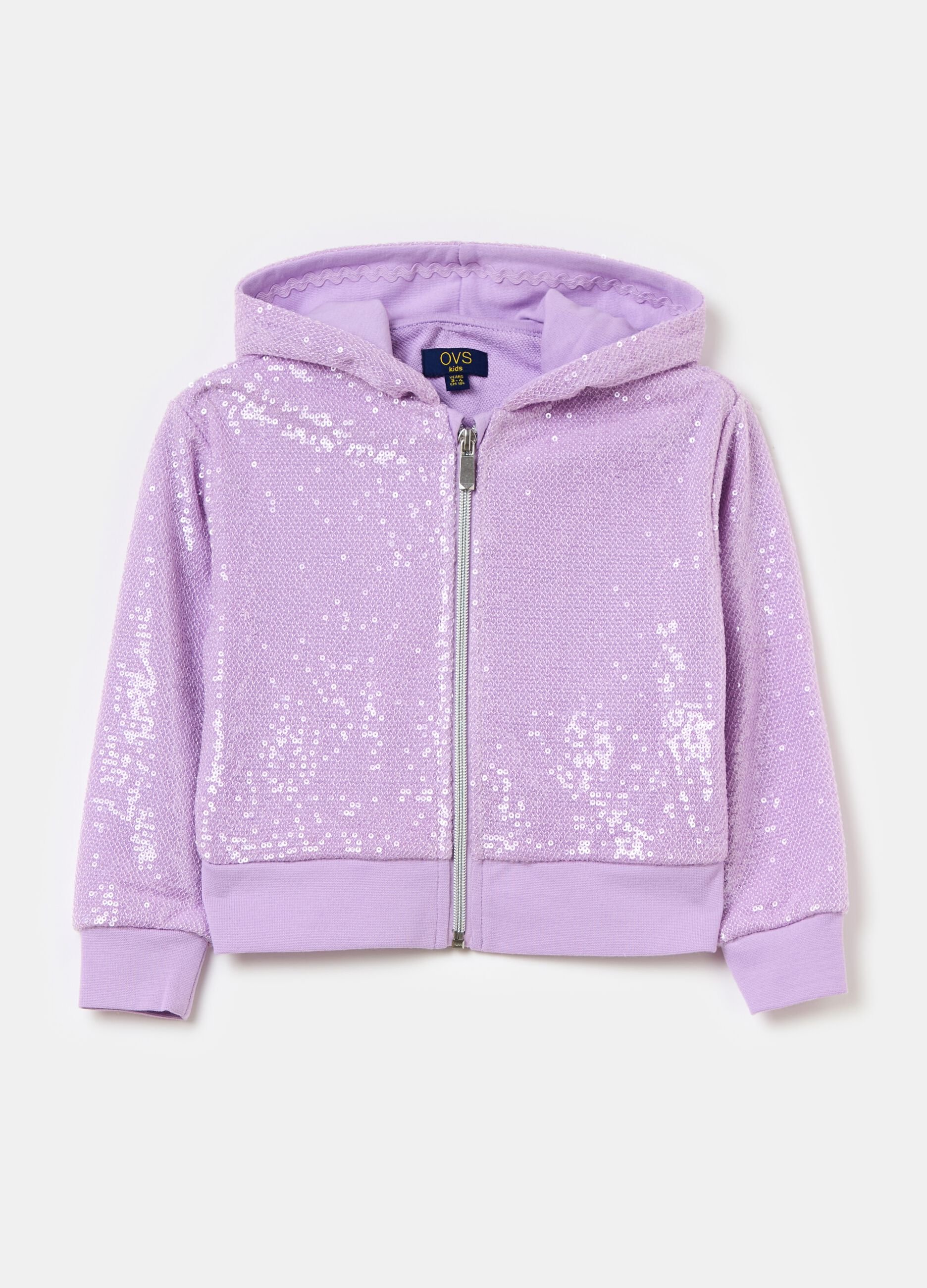 Full-zip sweatshirt with hood and sequins