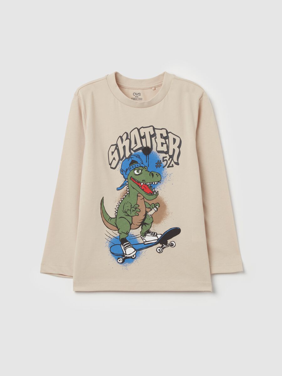 Long-sleeved T-shirt with skater dinosaur print_0