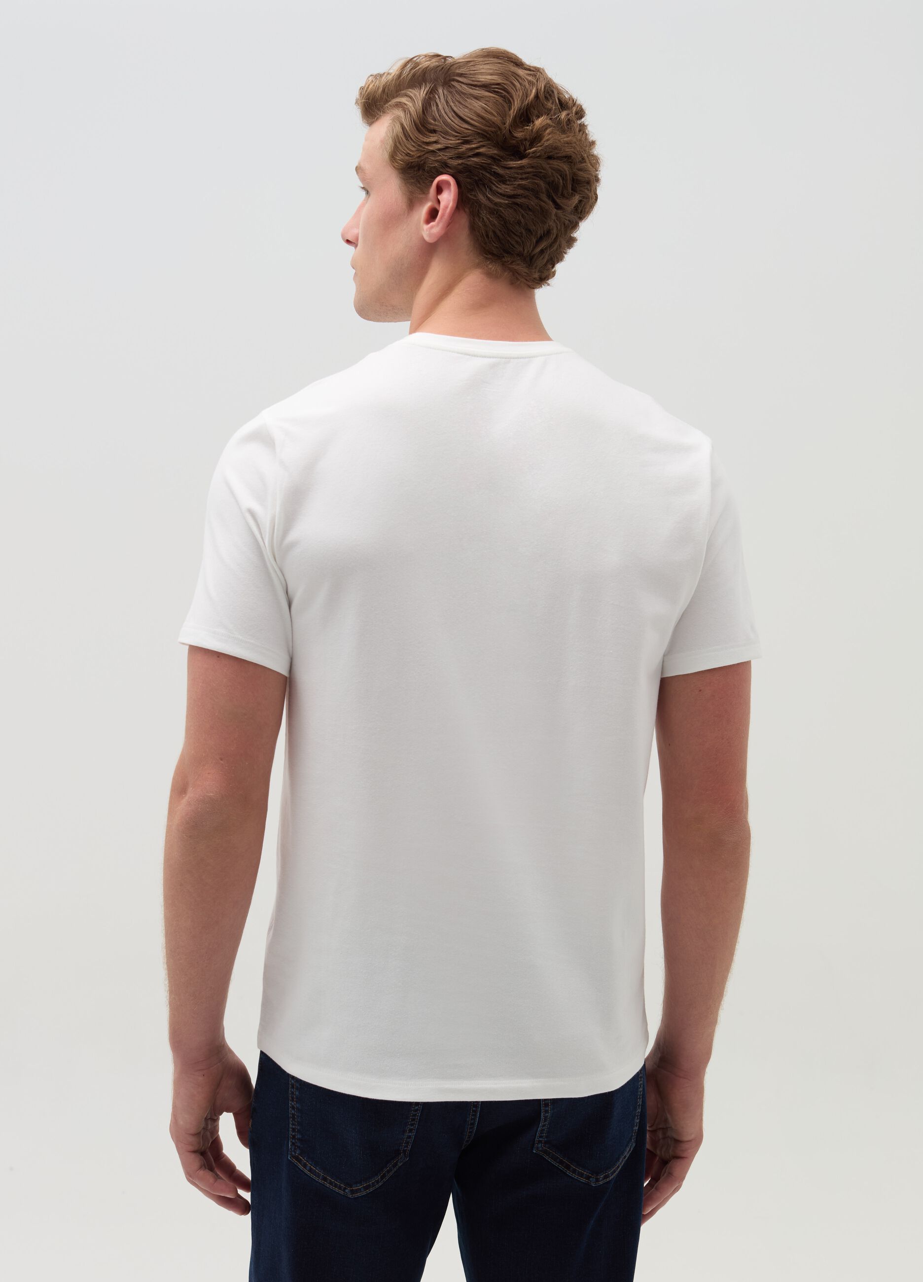 Stretch cotton T-shirt with crew-neck