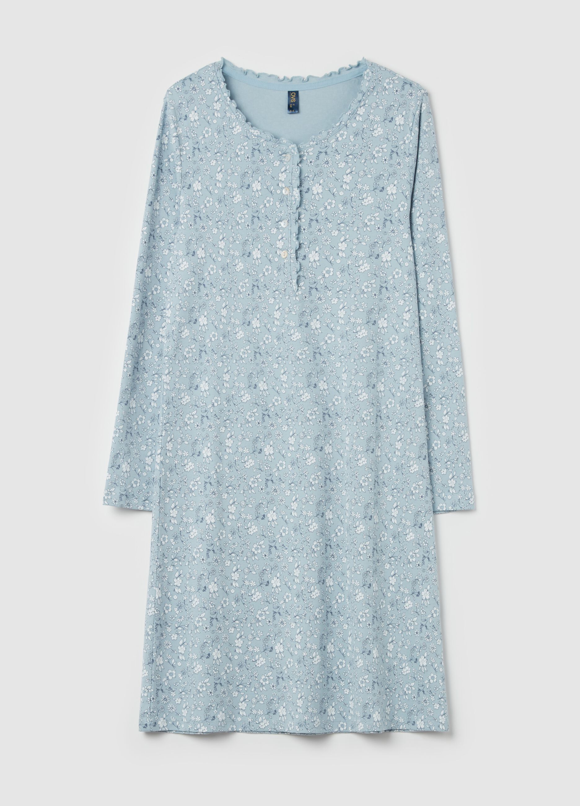 Nightshirt with ditsy flower print and granddad neckline