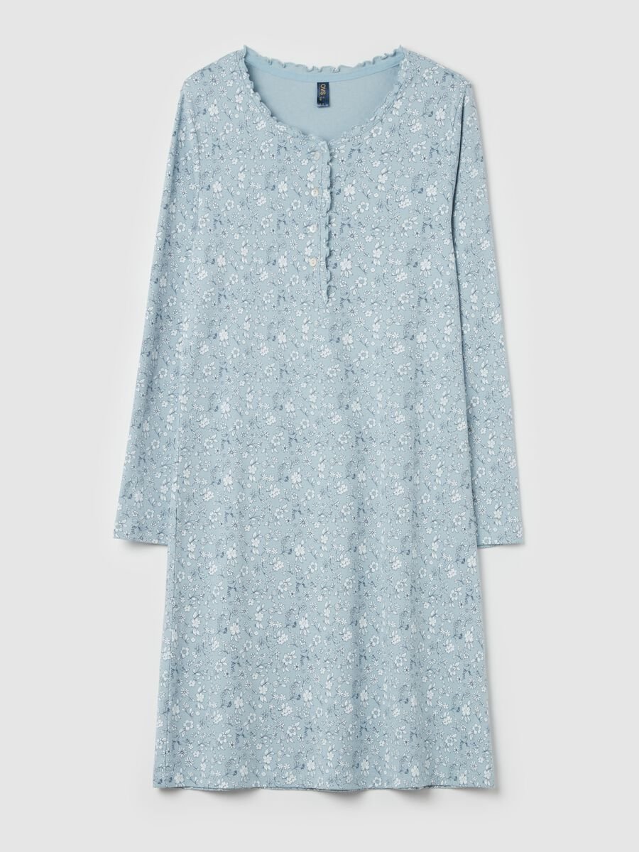 Nightshirt with ditsy flower print and granddad neckline_0