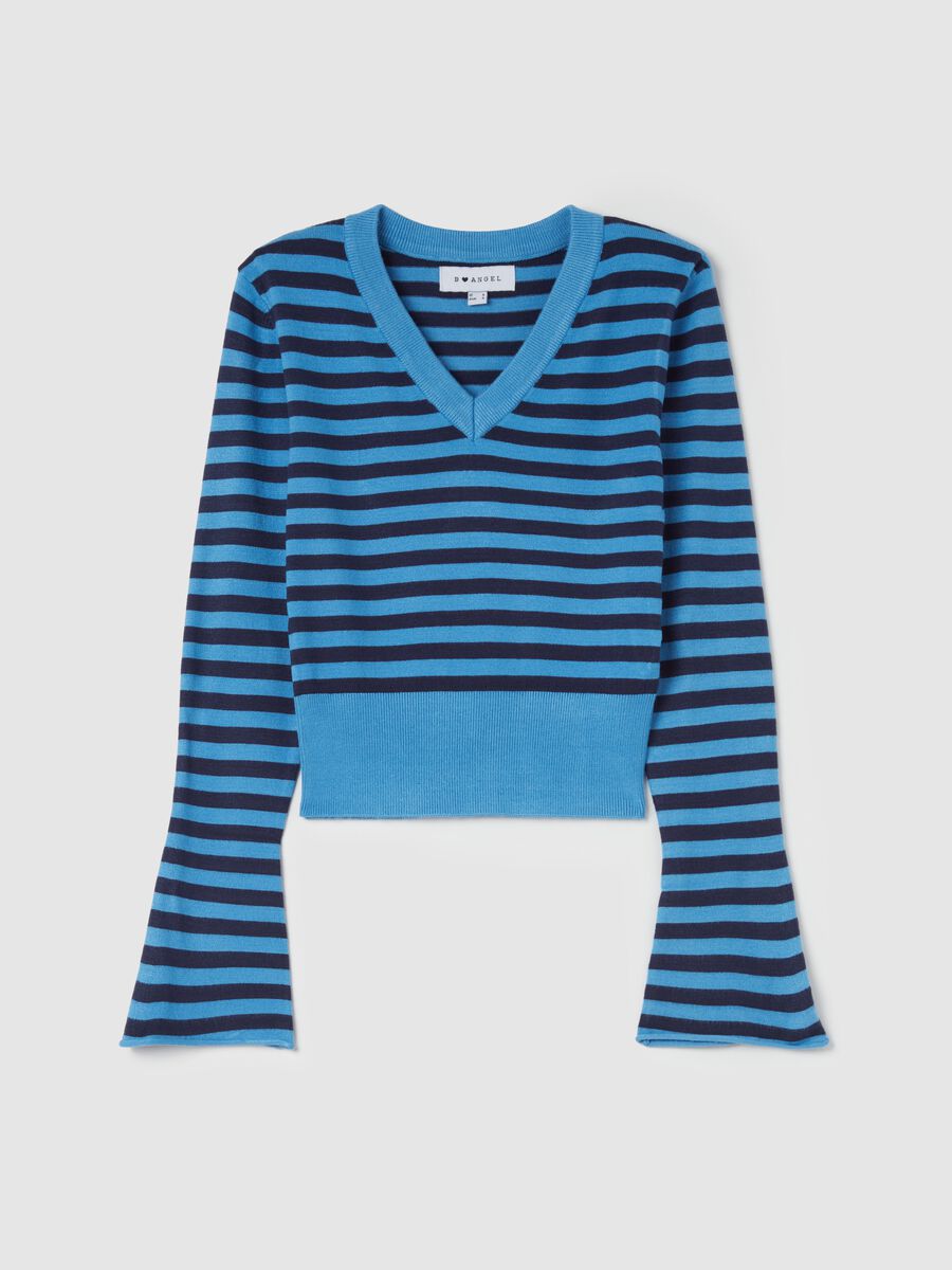 Crop pullover with V neck and stripes_4