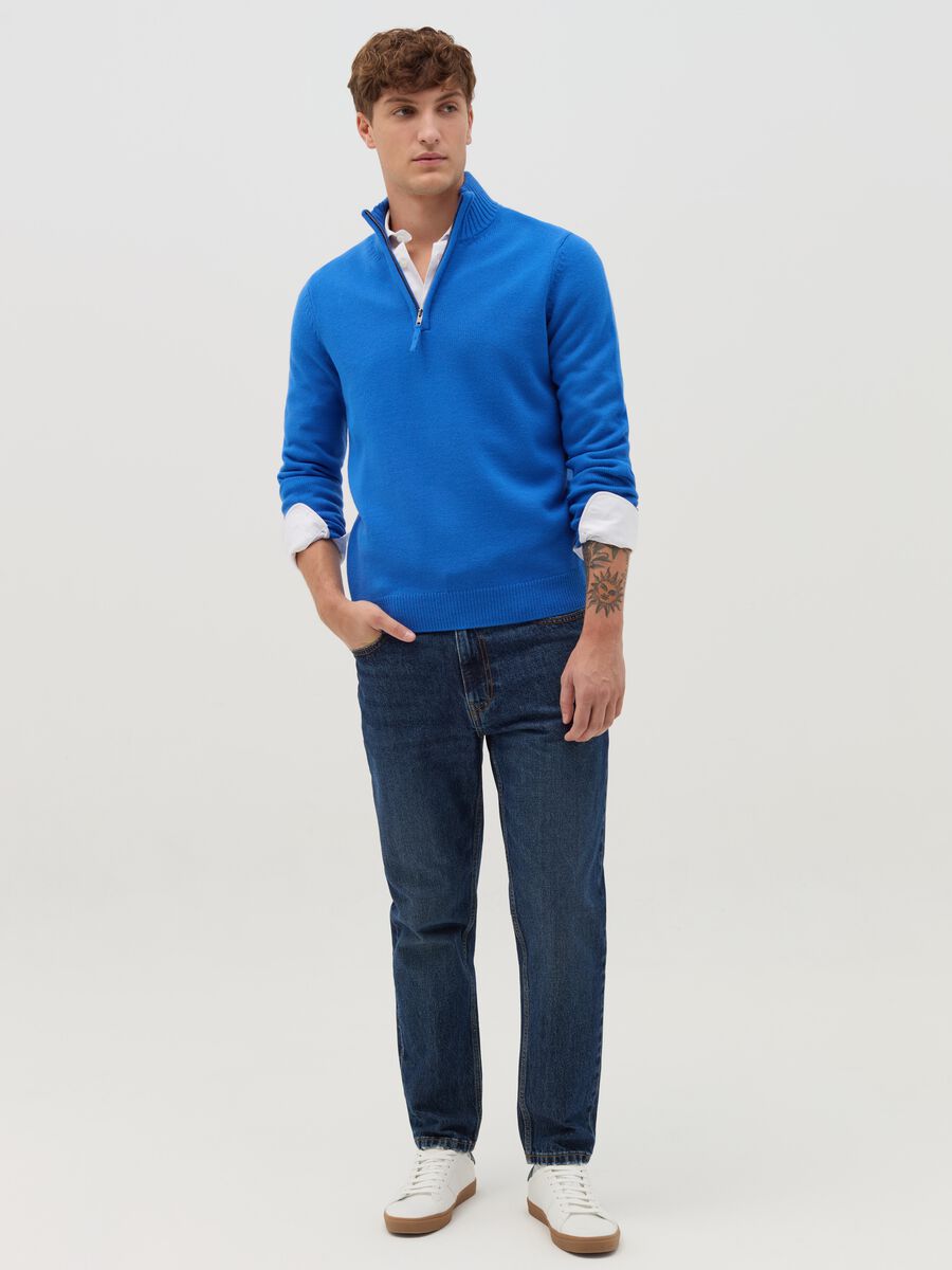 Pullover with high neck and half zip_0