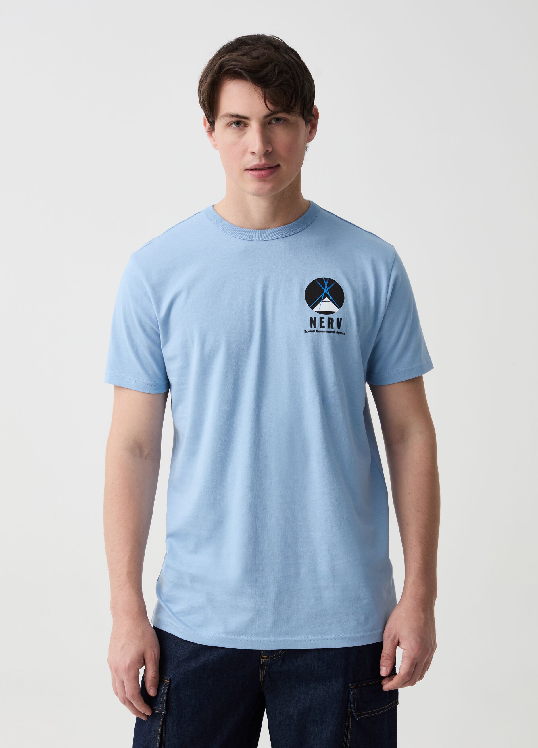 Cotton T-shirt with Evangelion Nerv print