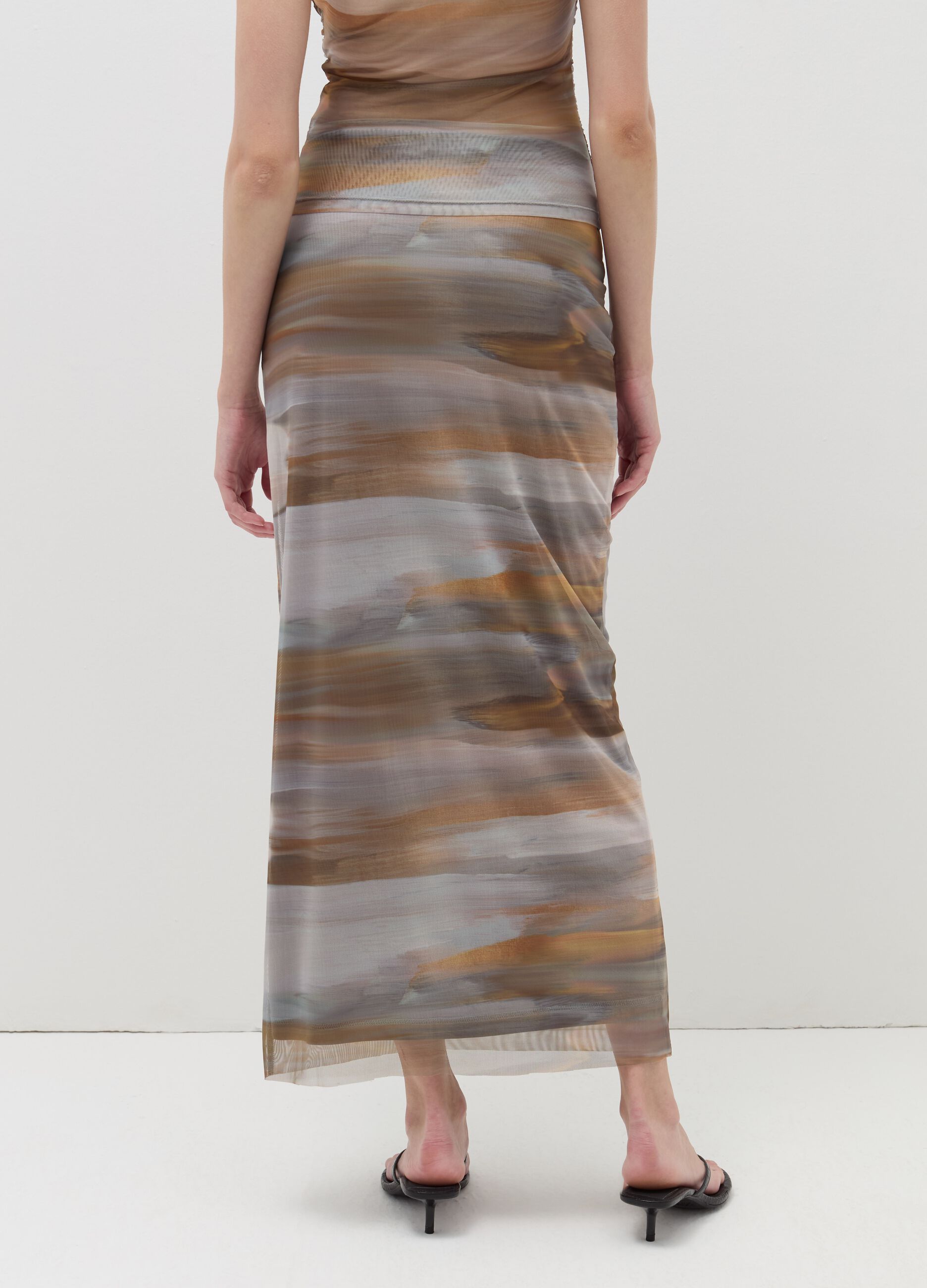 Long skirt with print in mesh