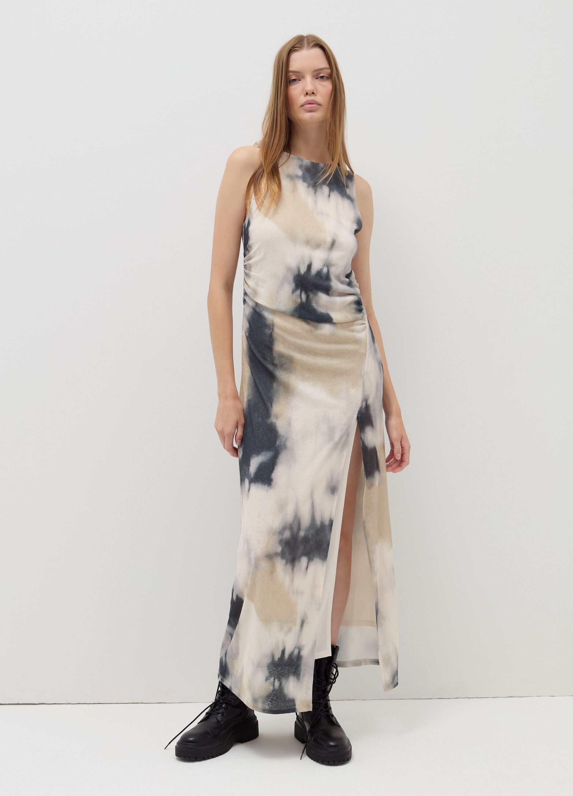 Long tie-dye dress with gathering