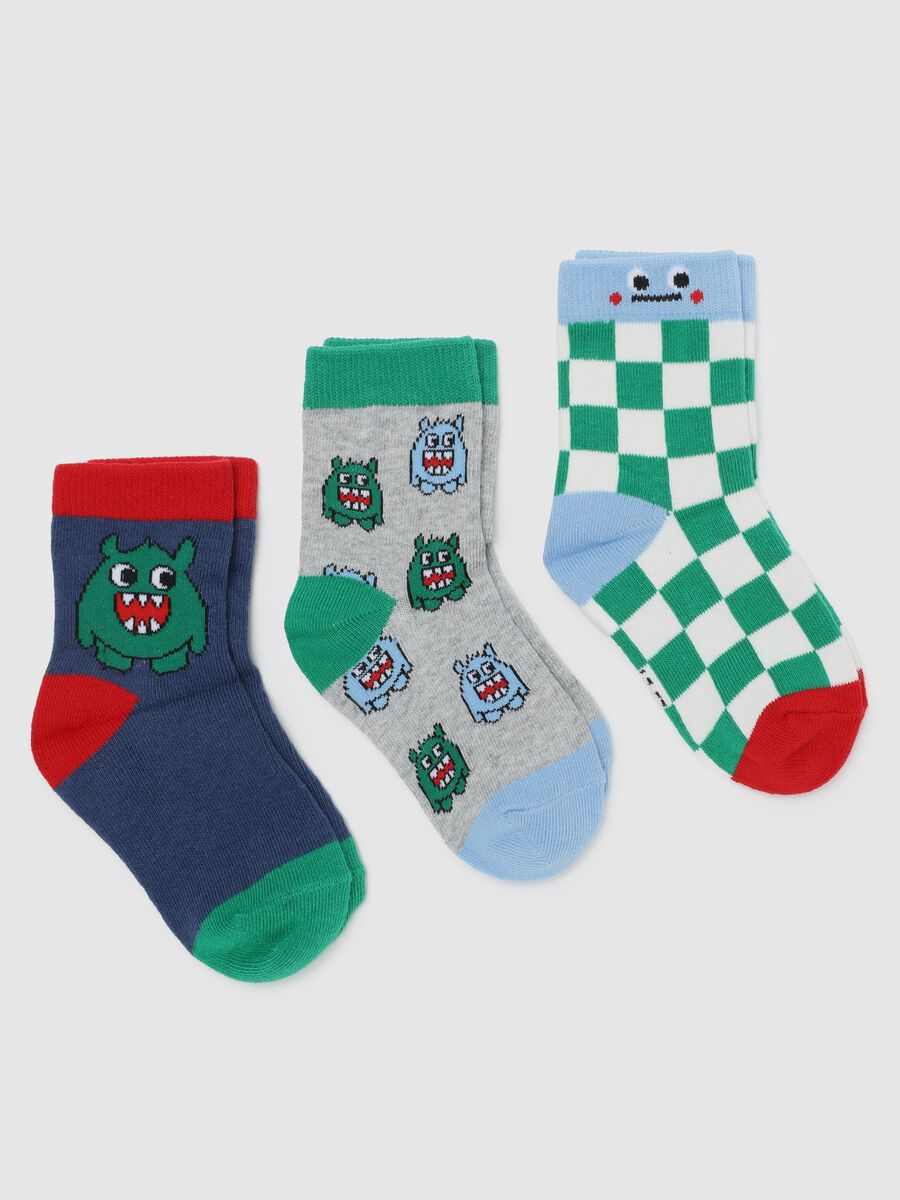 Three-pair pack socks in organic cotton with small monsters_0