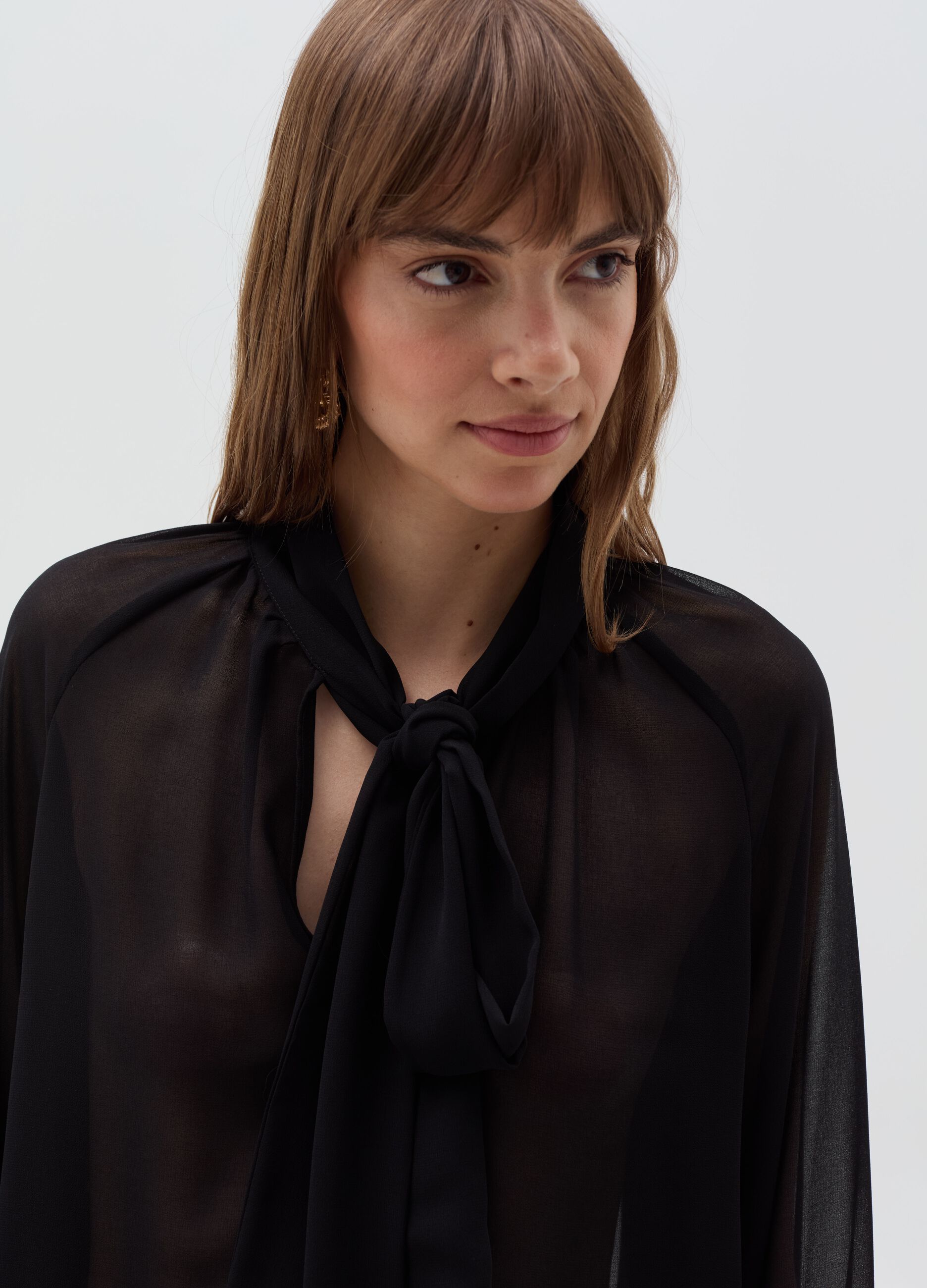 Semi-sheer blouse with foulard