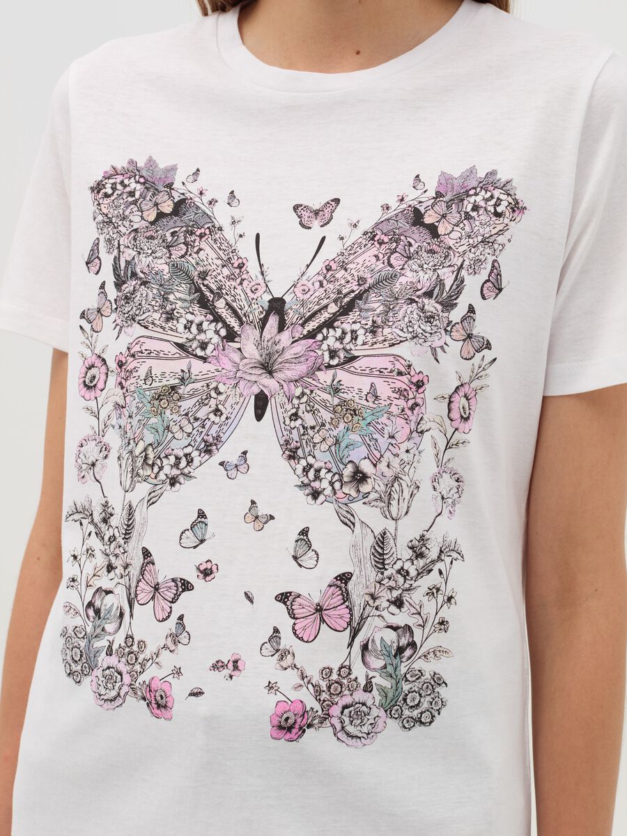 T-shirt with flowers and butterflies print_3