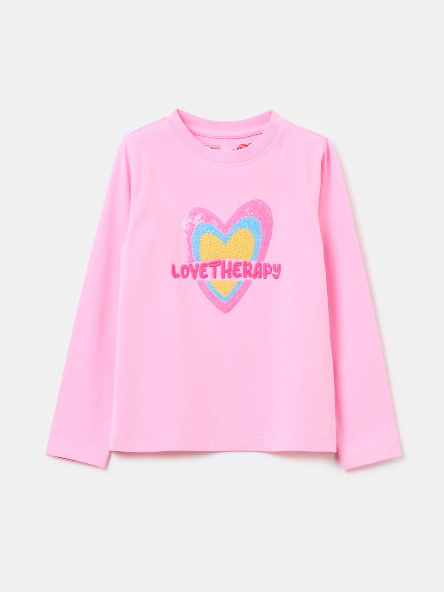 Long-sleeves T-shirt with sequinned heart_0