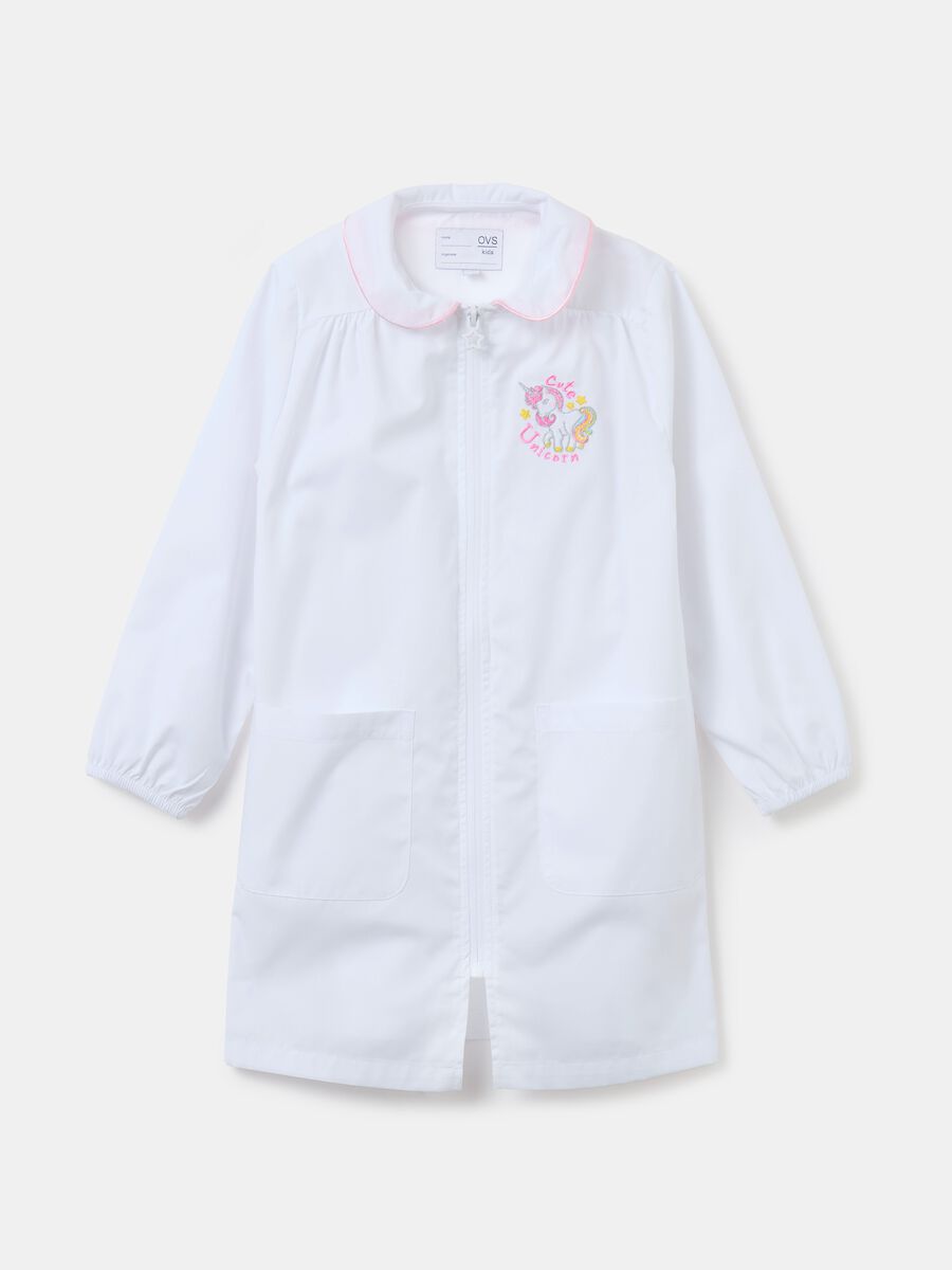 School smock with embroidered unicorn and zip_0