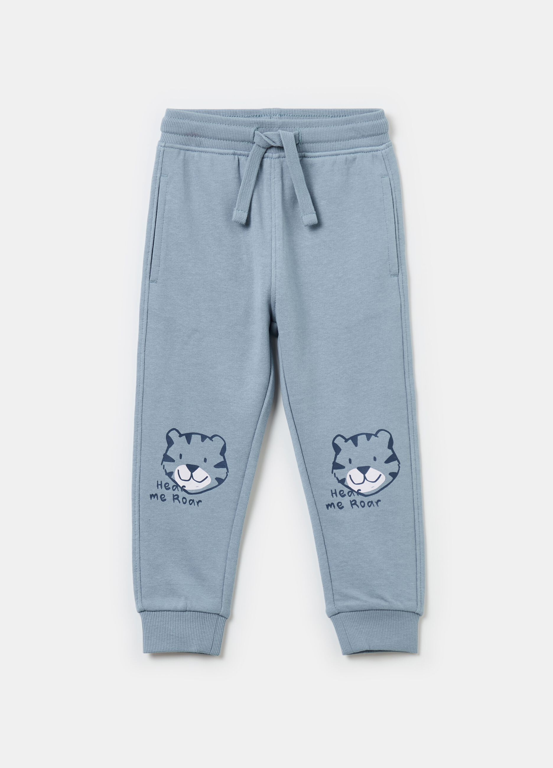 Fleece joggers with drawstring and print