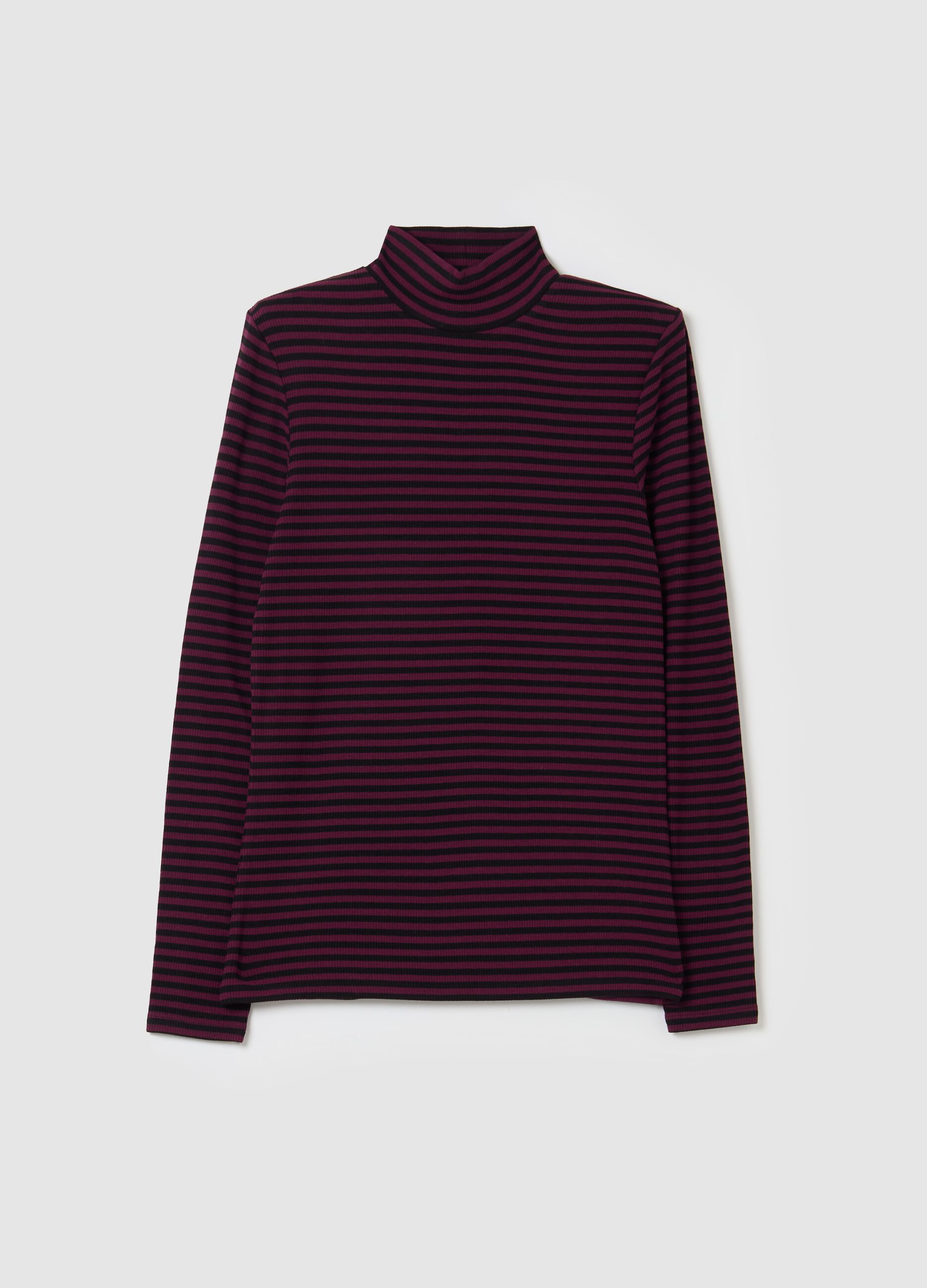 Striped T-shirt with mock neck