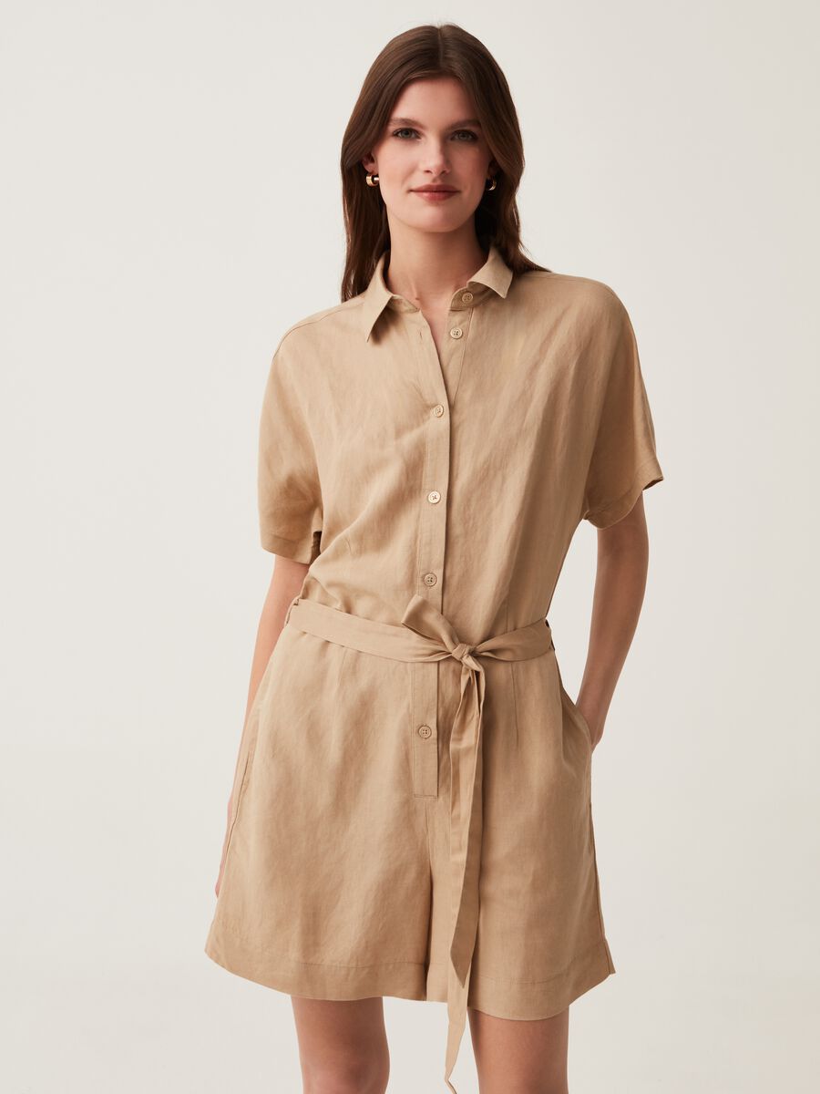 Short jumpsuit in linen and viscose_0
