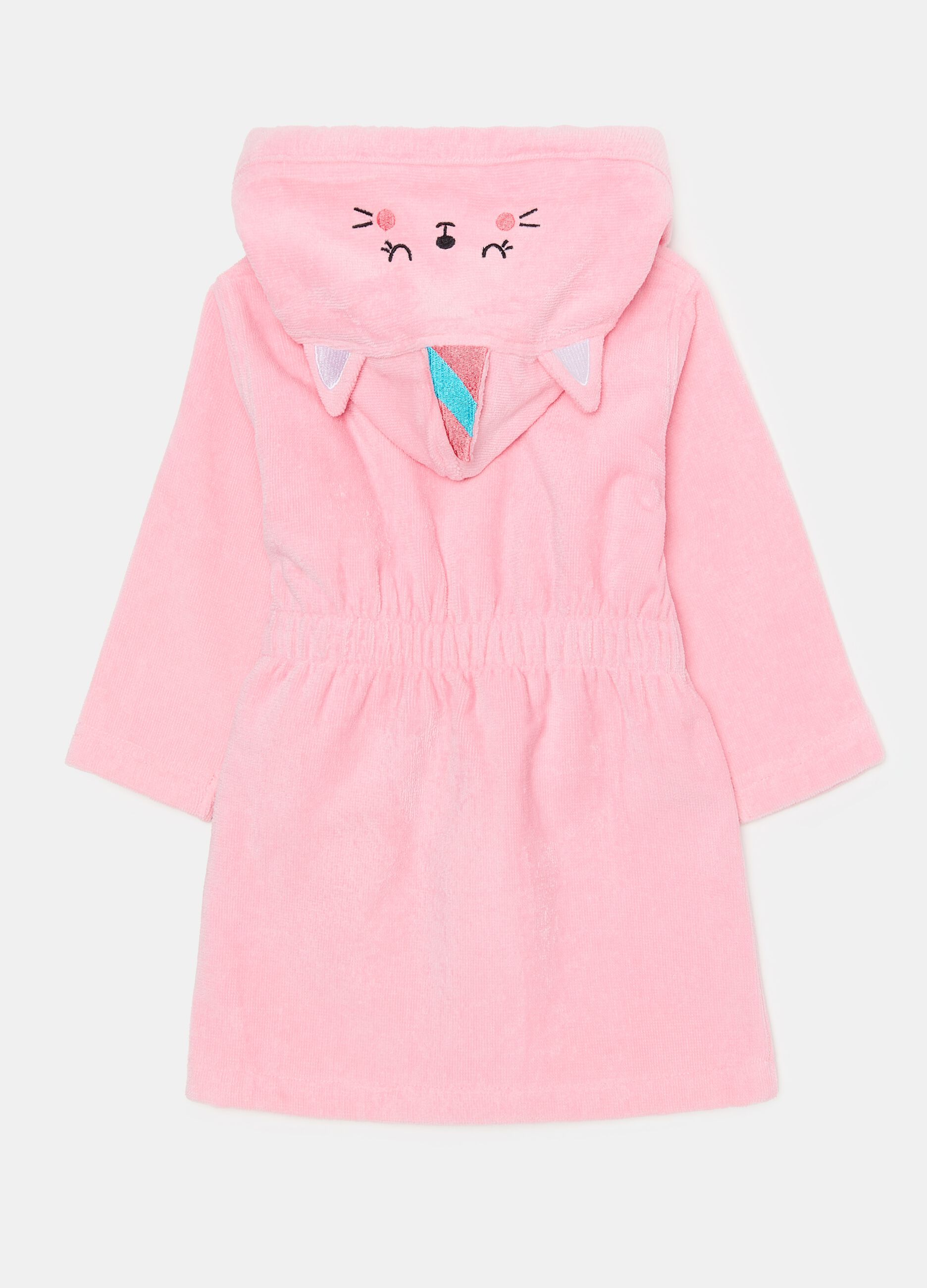 Bathrobe with kitten embroidery and applications