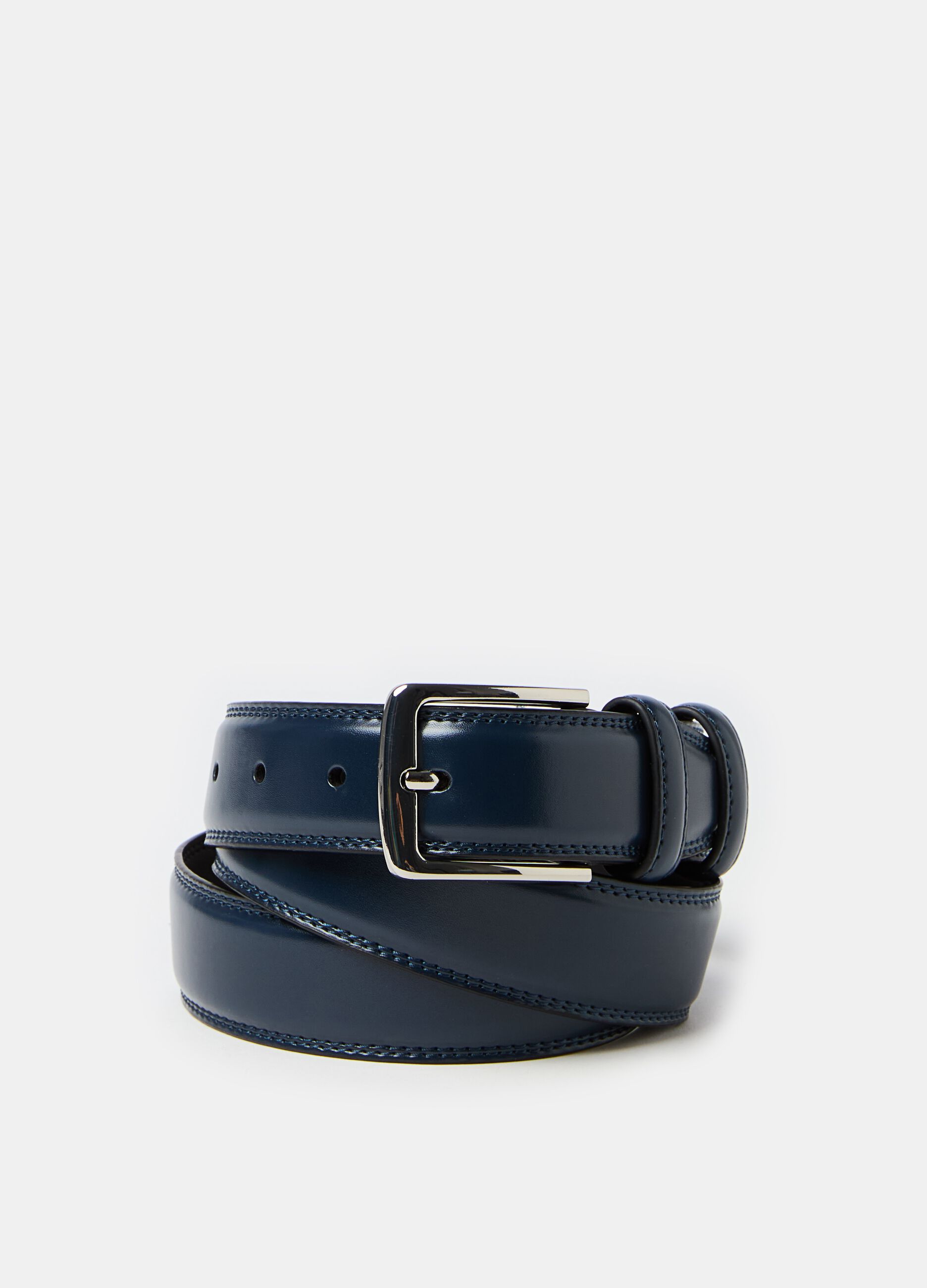 Leather belt with square buckle