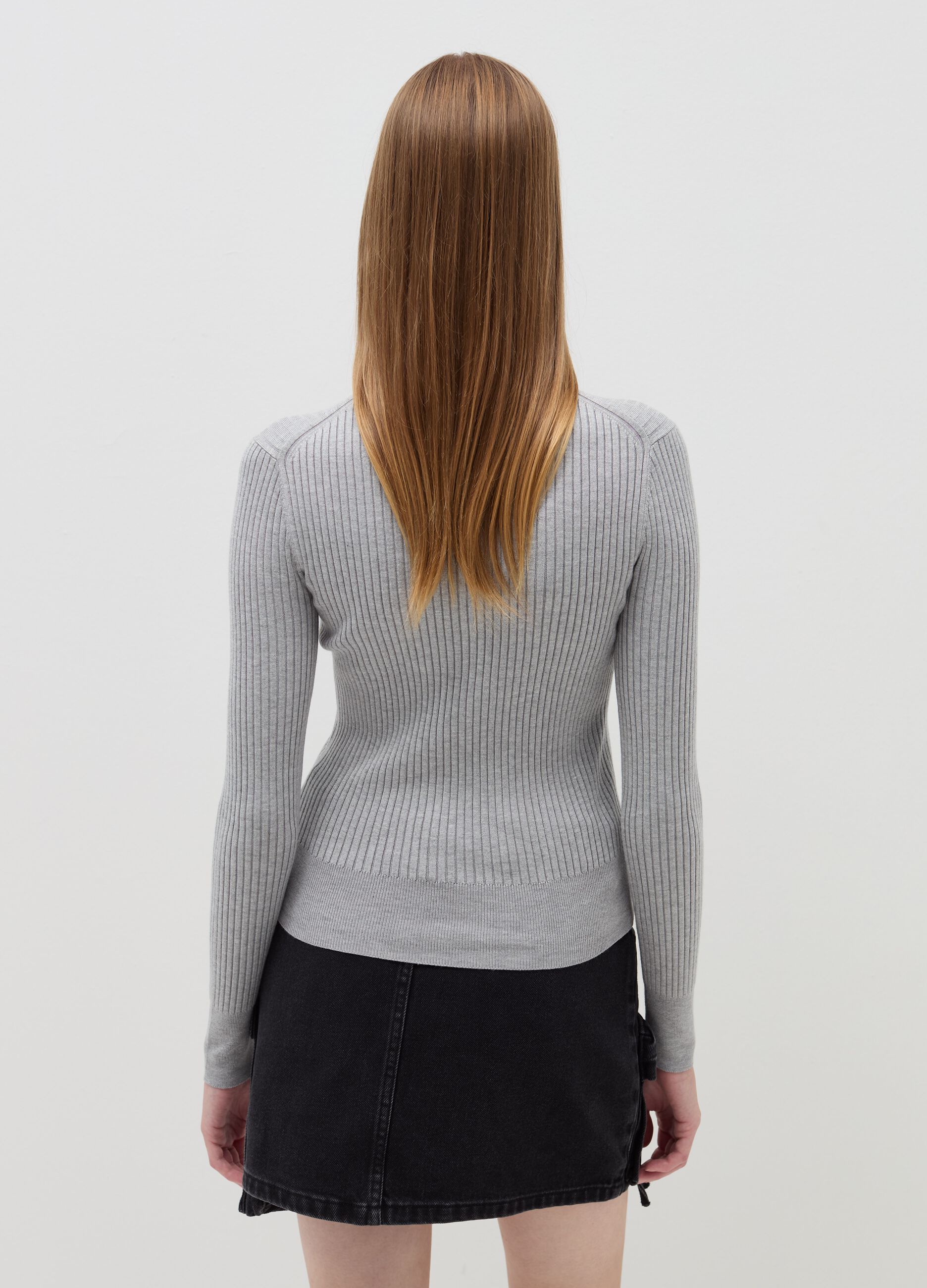 Turtleneck pullover with flat ribbing