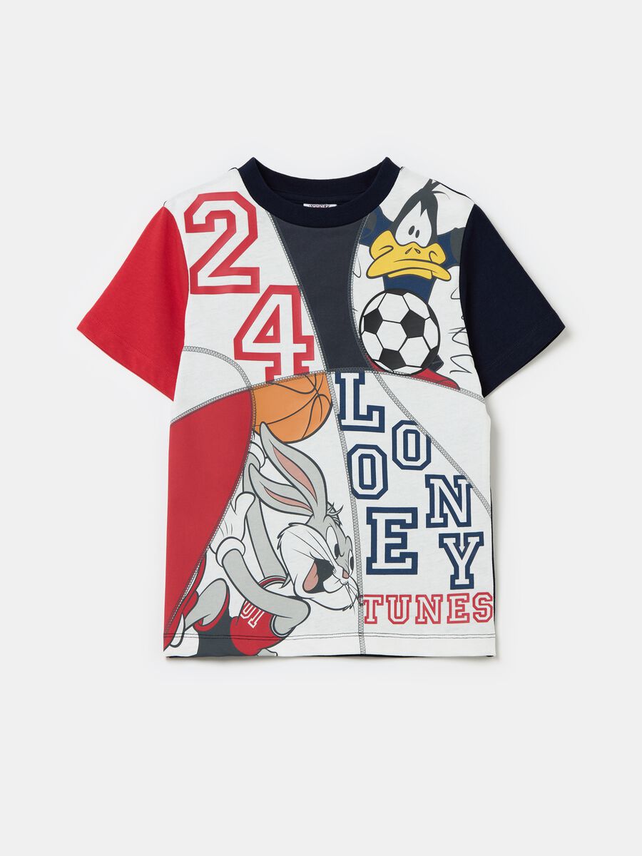 Colourblock T-shirt with Bugs Bunny and Daffy Duck_0