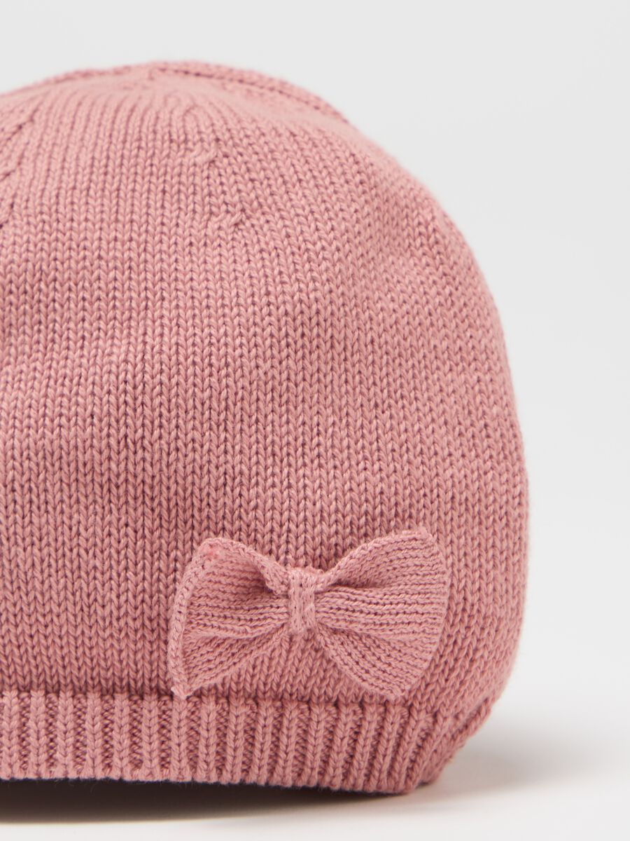 Knit hat with bow_2